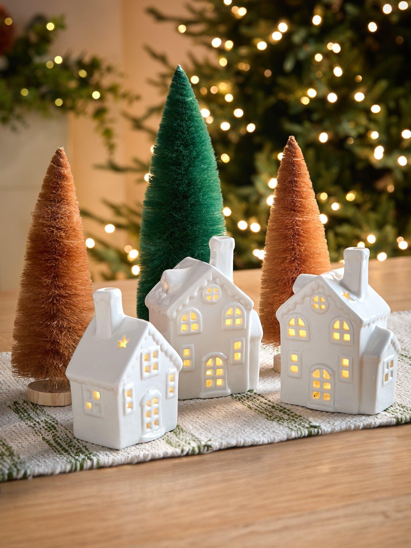 undefined Set of 3 Light Up Houses/Bottlebrush Trees Christmas Decorations