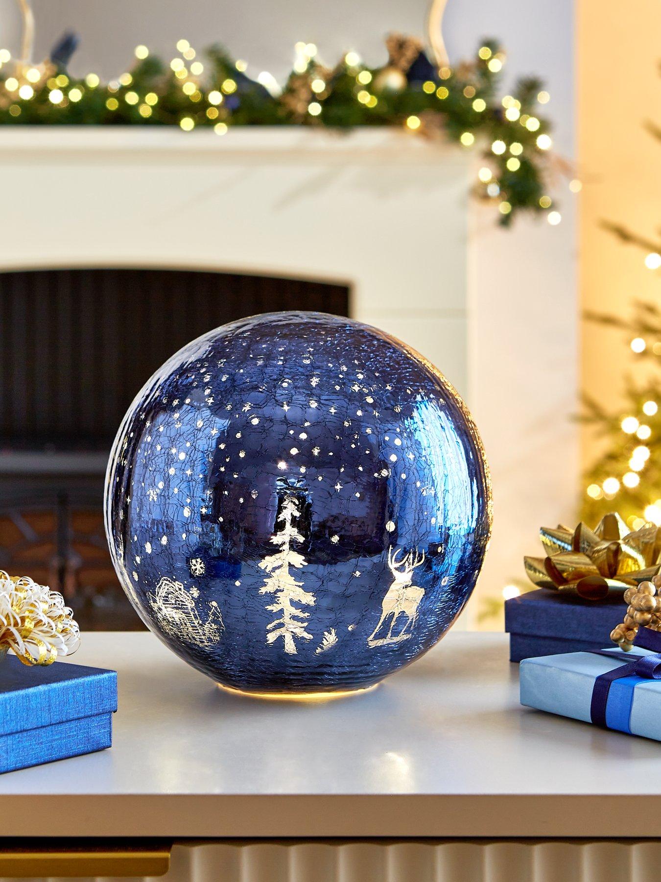 The Very Collection 20 cm Blue Crackle Ball Light Christmas Decoration