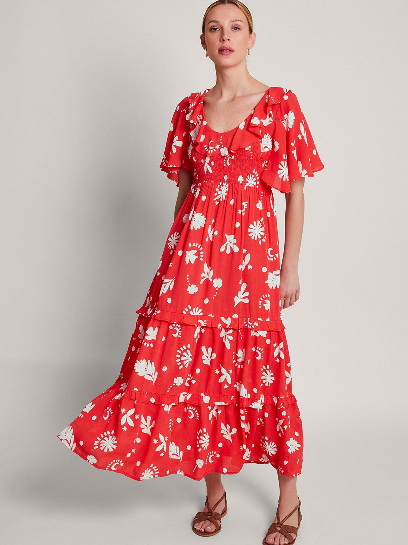 Monsoon Lily Tiered Dress Red littlewoods