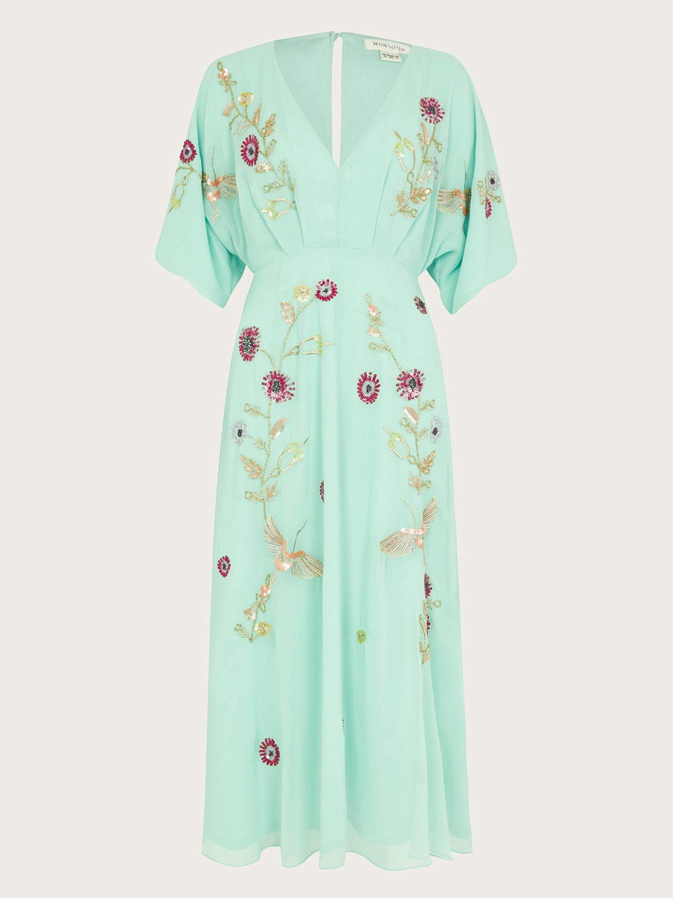 green emerald velvet dress Seafoam Green Soft Tulle Cocktail Dress with Monsoon Light Embroidery main image 1