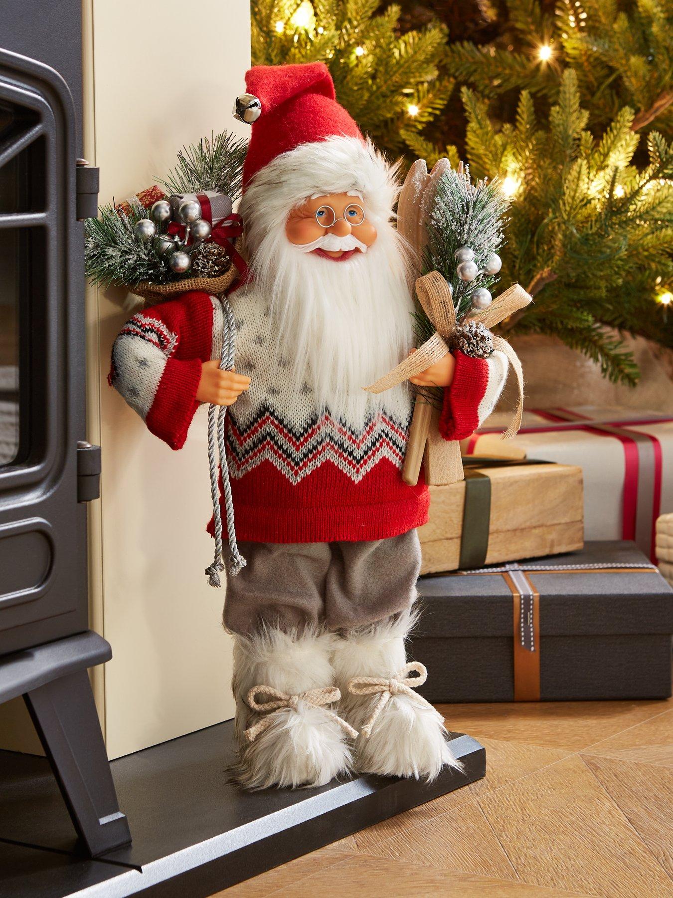 The Very Collection 40 cm Standing Santa with Skis Christmas Decoration