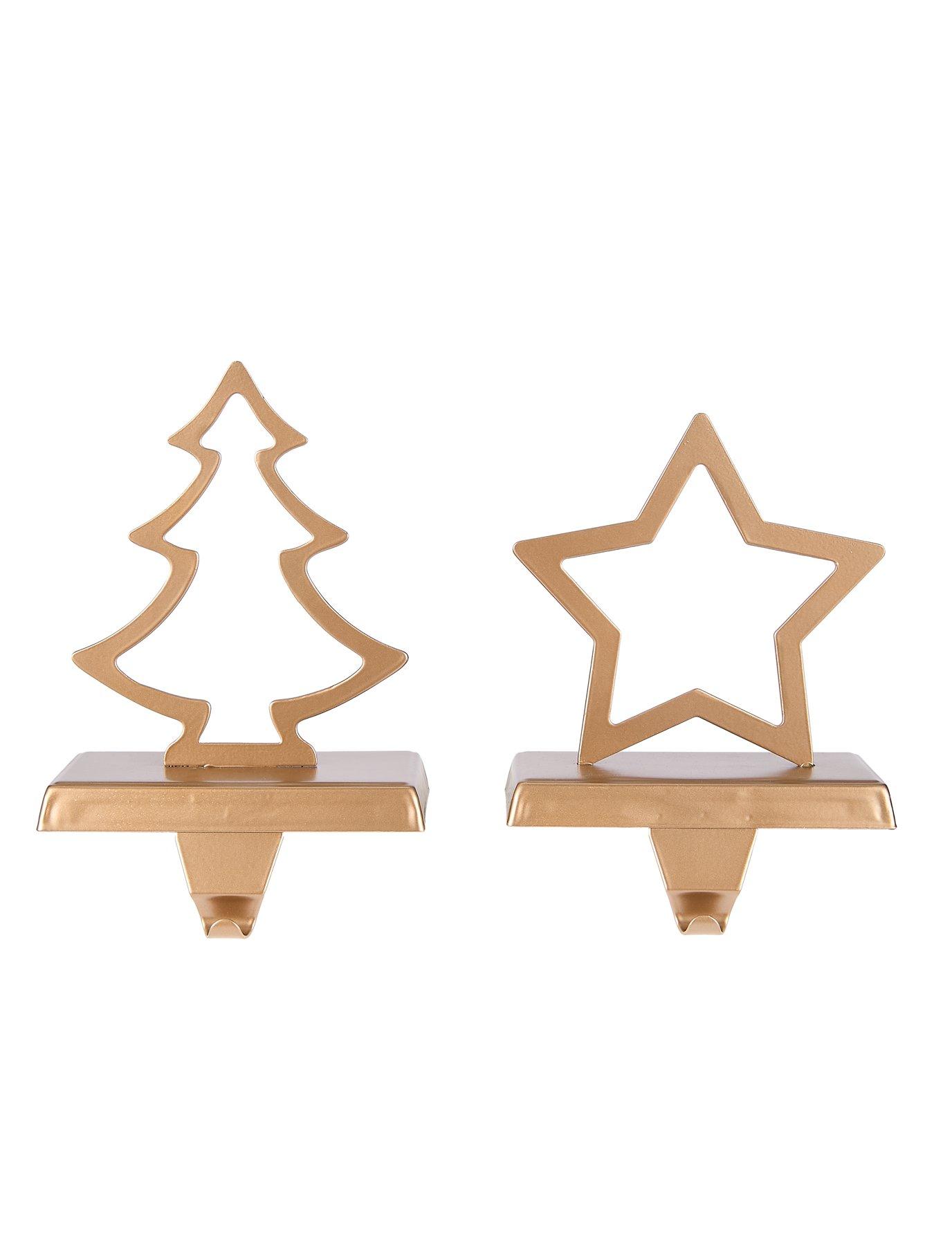 Image 2 of 6 of Very Home Set of 2 Matt Gold Star Stocking Holders