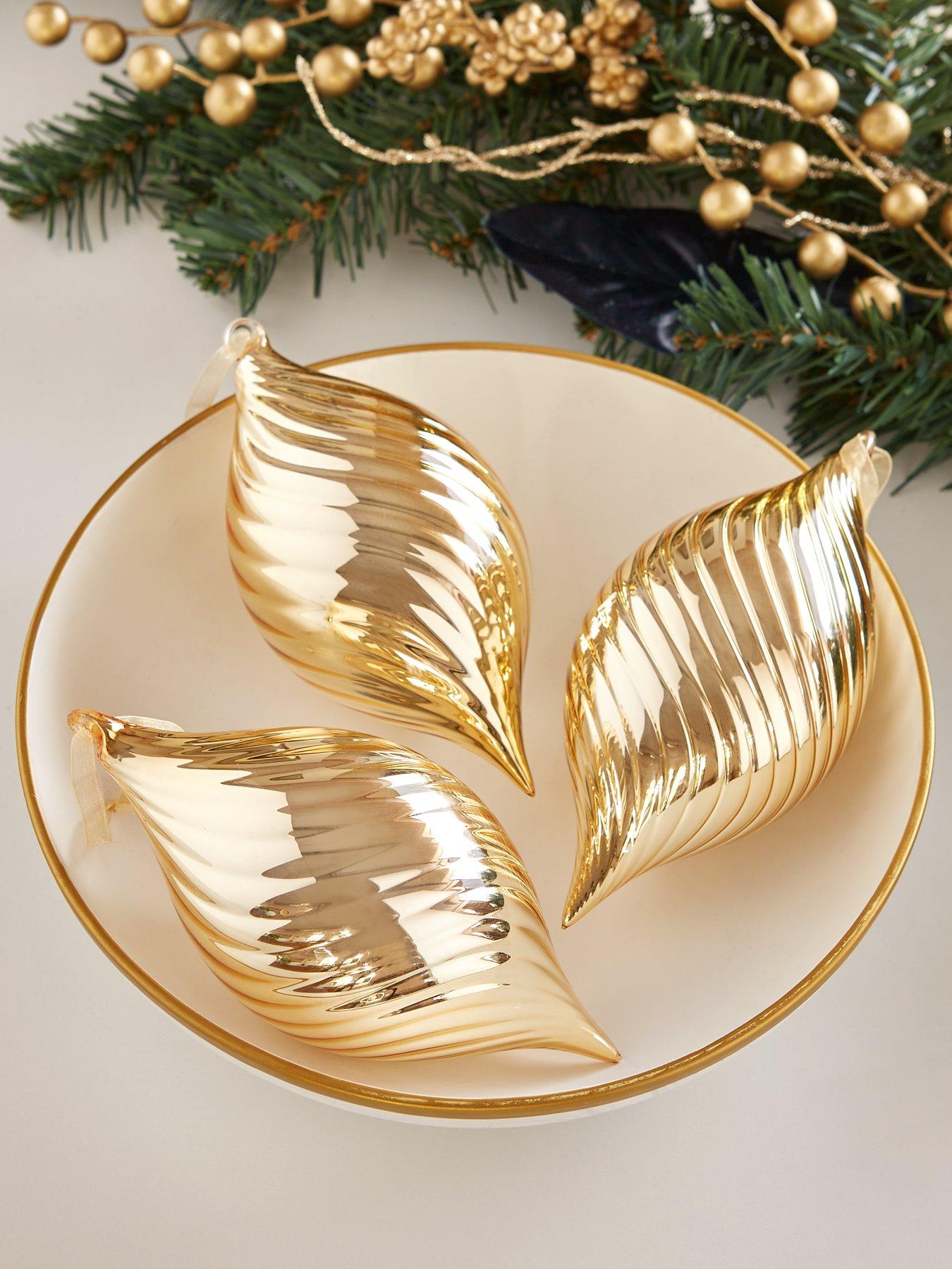  image of very-home-set-of-3-gold-ribbed-glass-christmas-tree-baubles