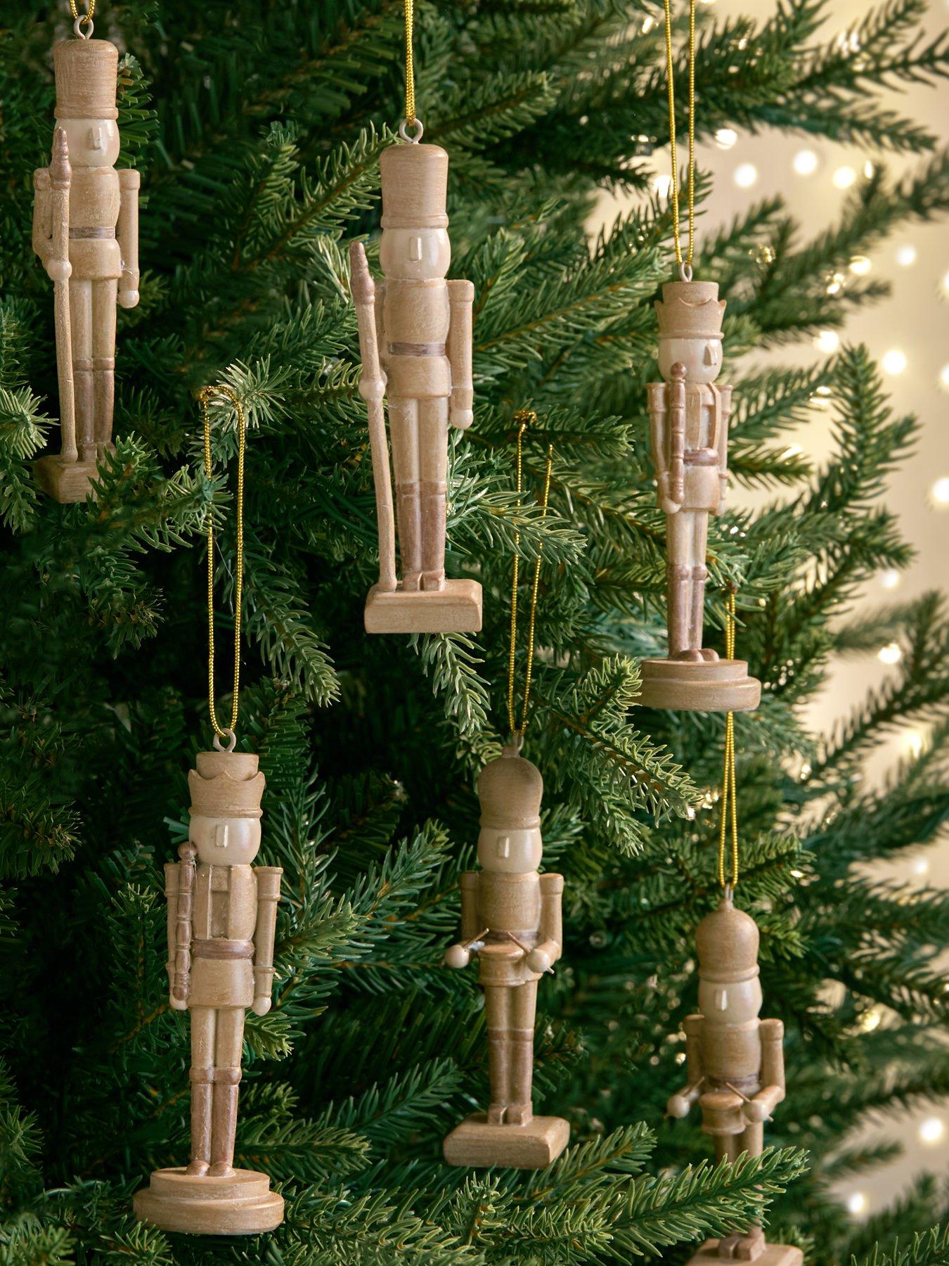 Very Home Set of 6 Wood-Effect Nutcracker Christmas Tree Decorations