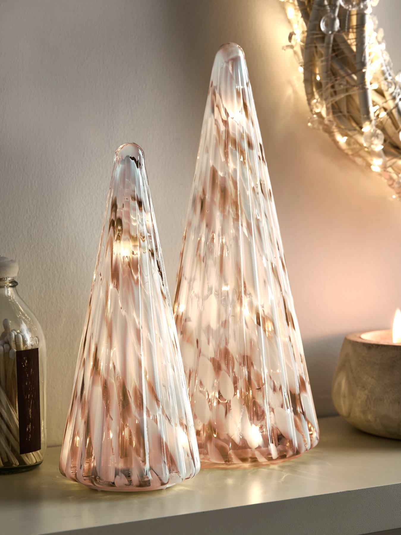undefined Set of 2 Light Up Marble Glass Christmas Trees