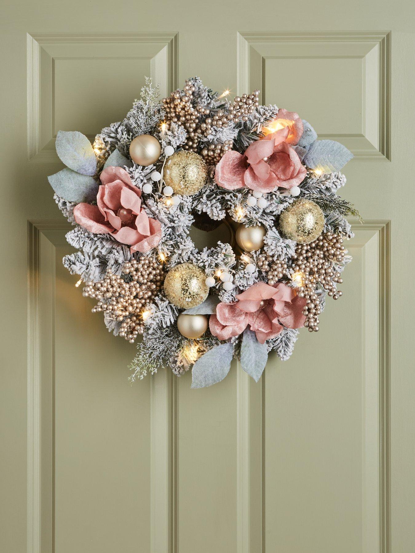 undefined Winter Rose Lit Christmas Wreath