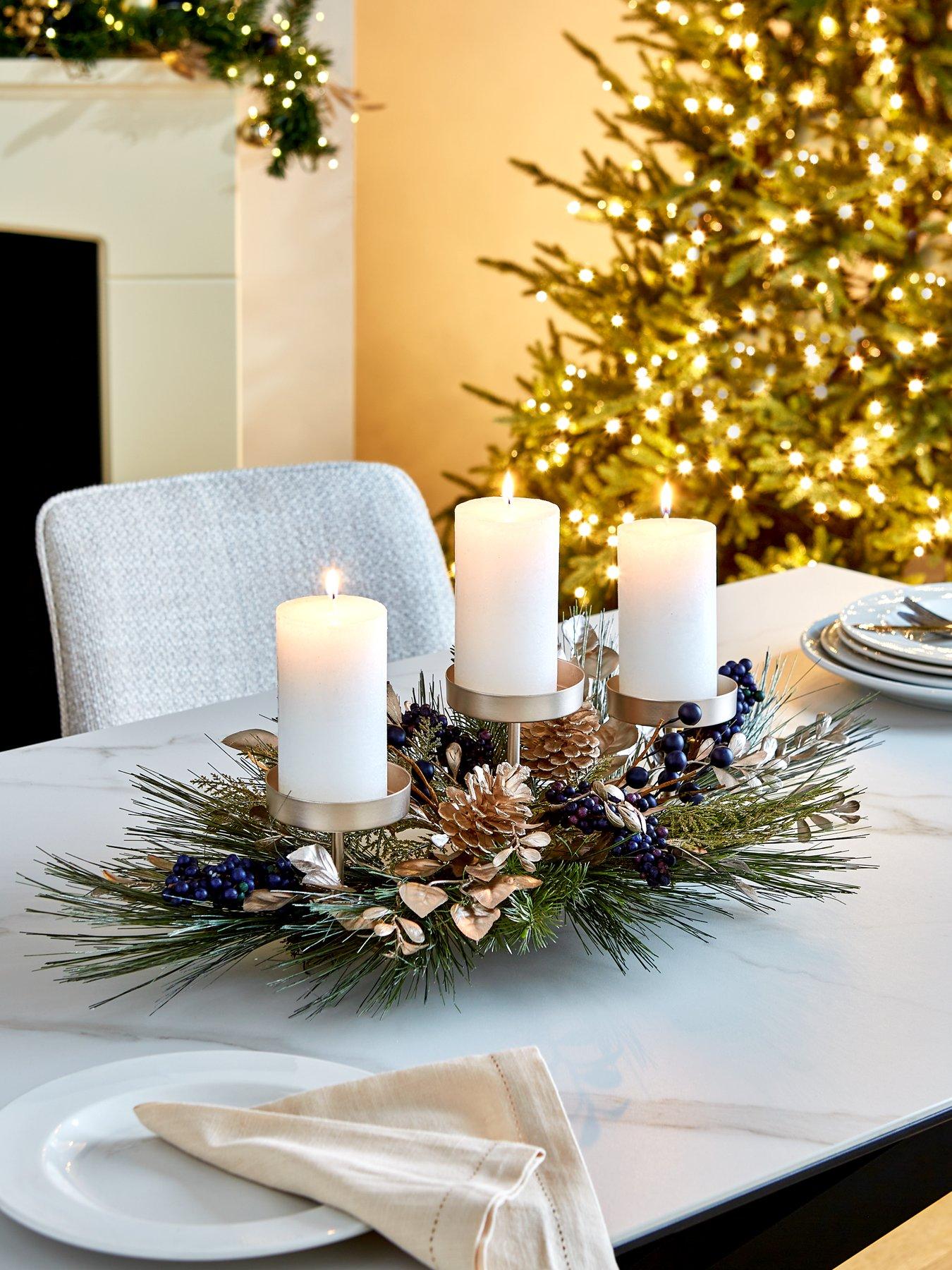 undefined Champagne Gold Candle Christmas Centrepiece