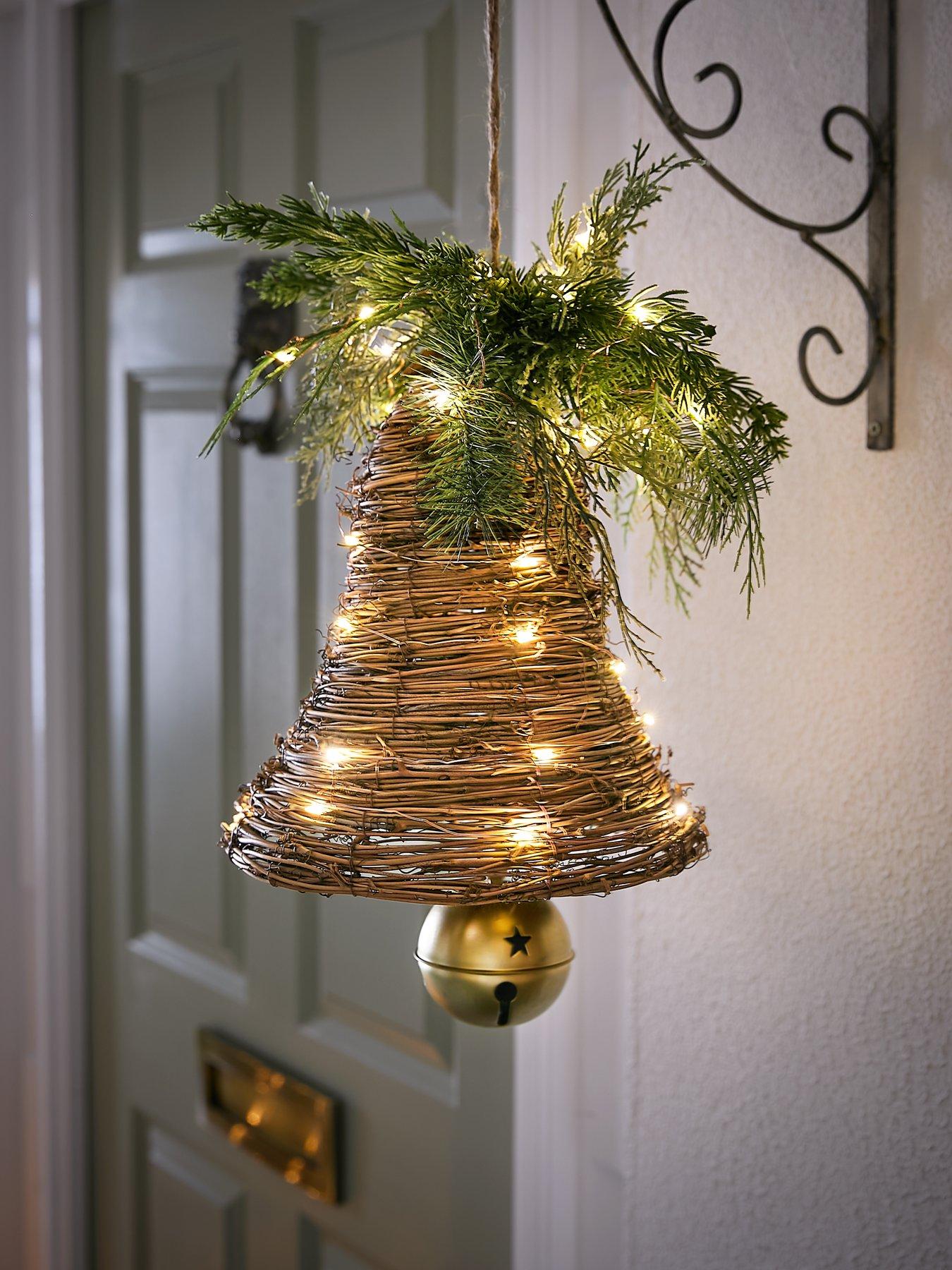 The Very Collection Rattan Pre Lit Bell with Foliage Christmas Decoration