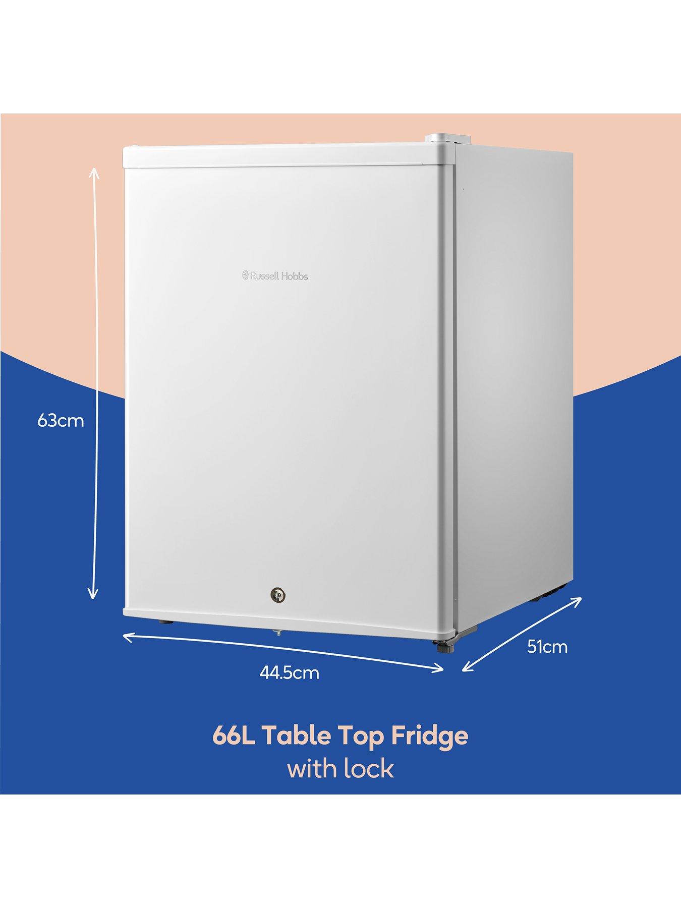  image of russell-hobbs-rh67ttf0e1w-lck-66l-table-top-fridge-with-lock-white