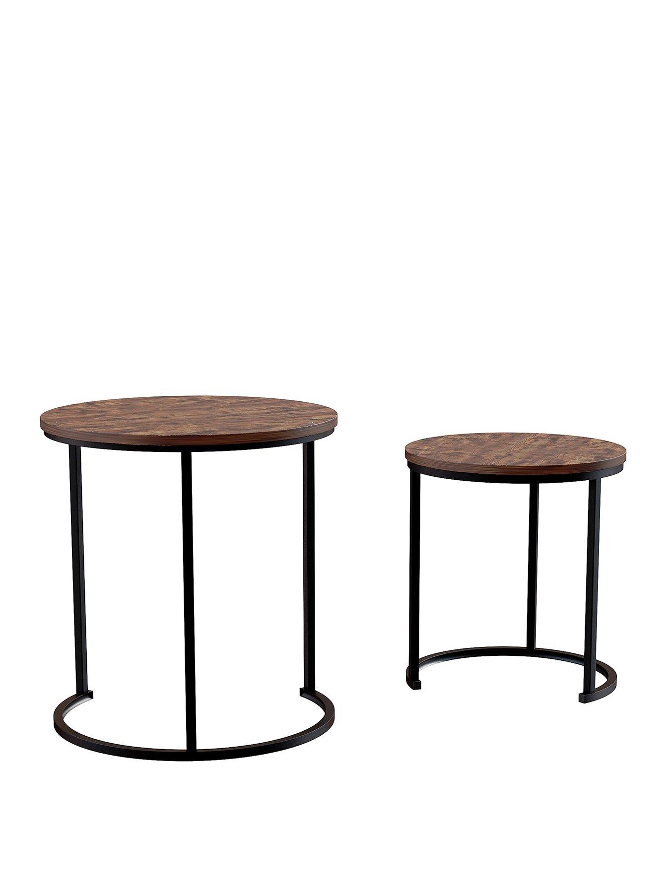 Set De 2 Tables Gigognes Ceinturées Rondes Aluminium Noir Doré Pieds