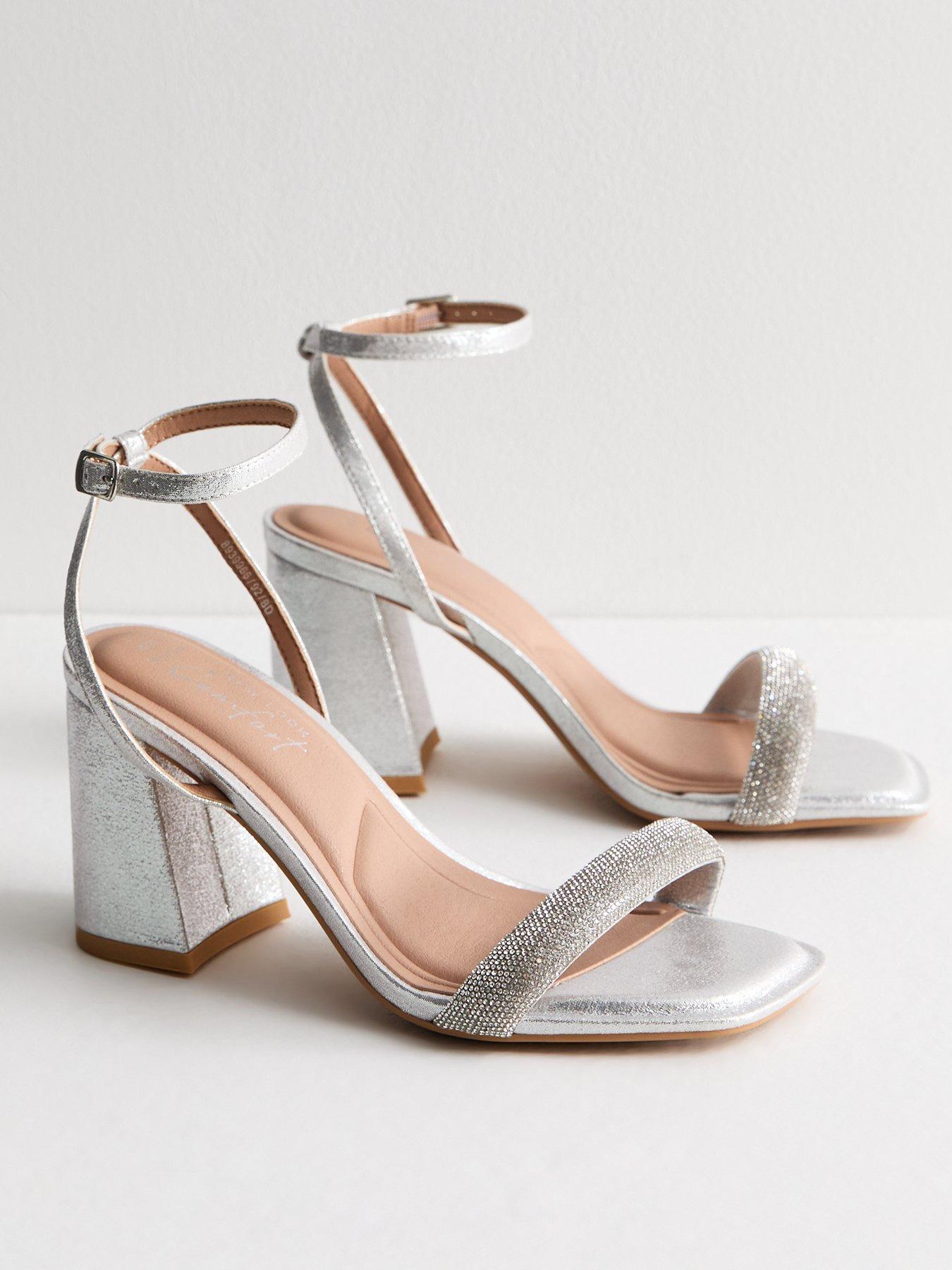 Silver fashion wide fit block heel sandals