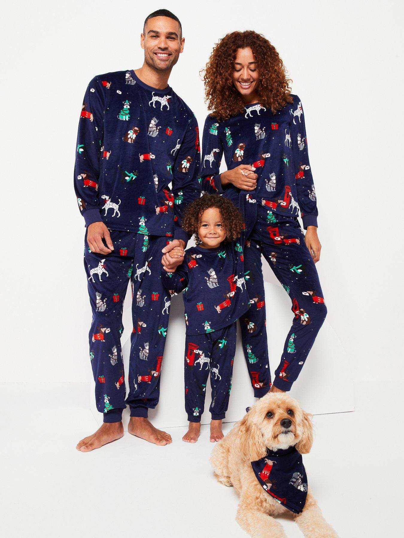 Very Man Mens Family Christmas PJ Festive Pets Long Sleeve Top and Slim Jogger Navy littlewoods