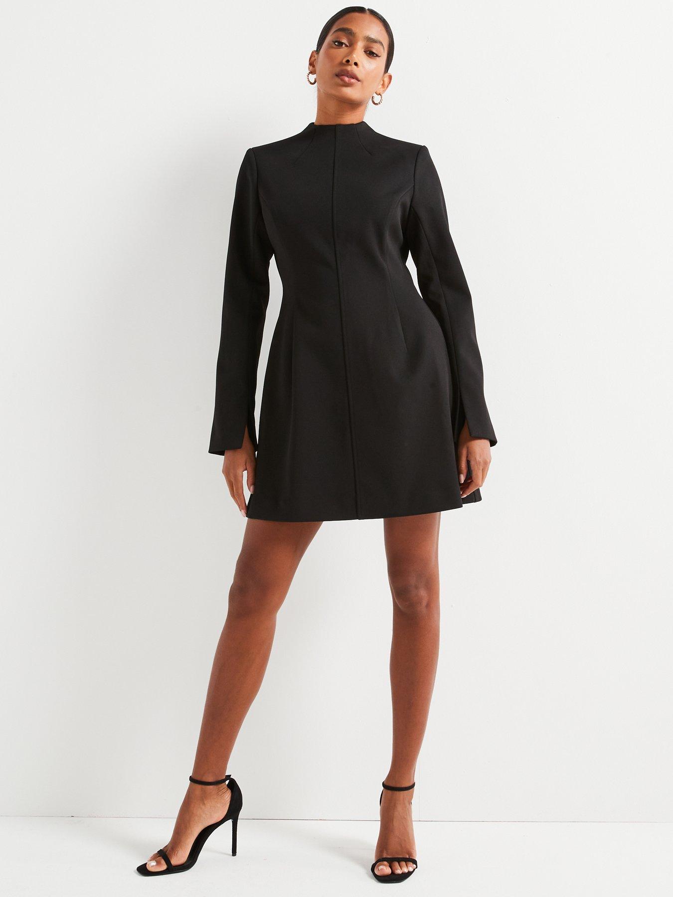  image of v-by-very-x-carol-byrnenbspfit-and-flare-mini-dress-black