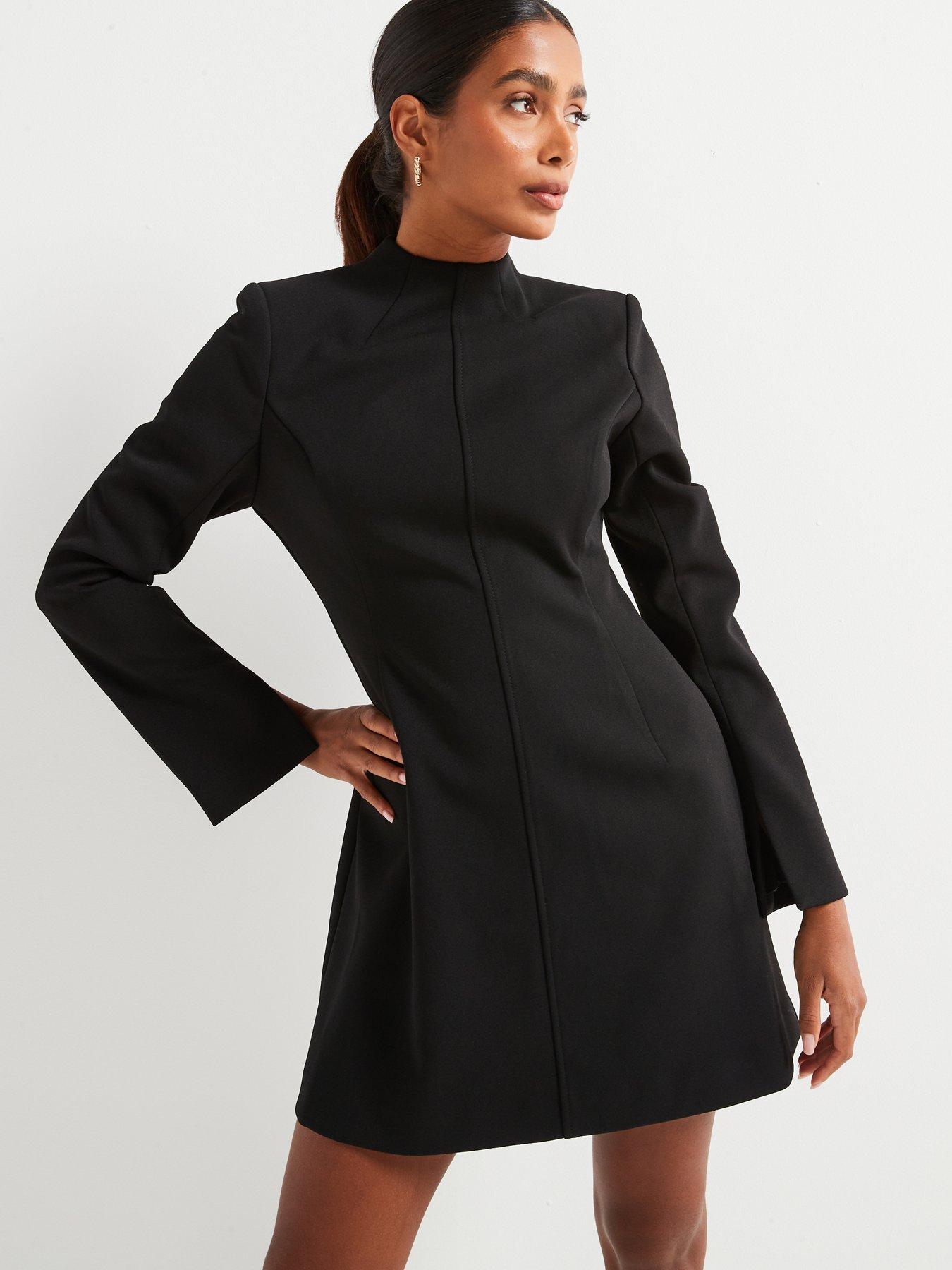  image of v-by-very-x-carol-byrnenbspfit-and-flare-mini-dress-black