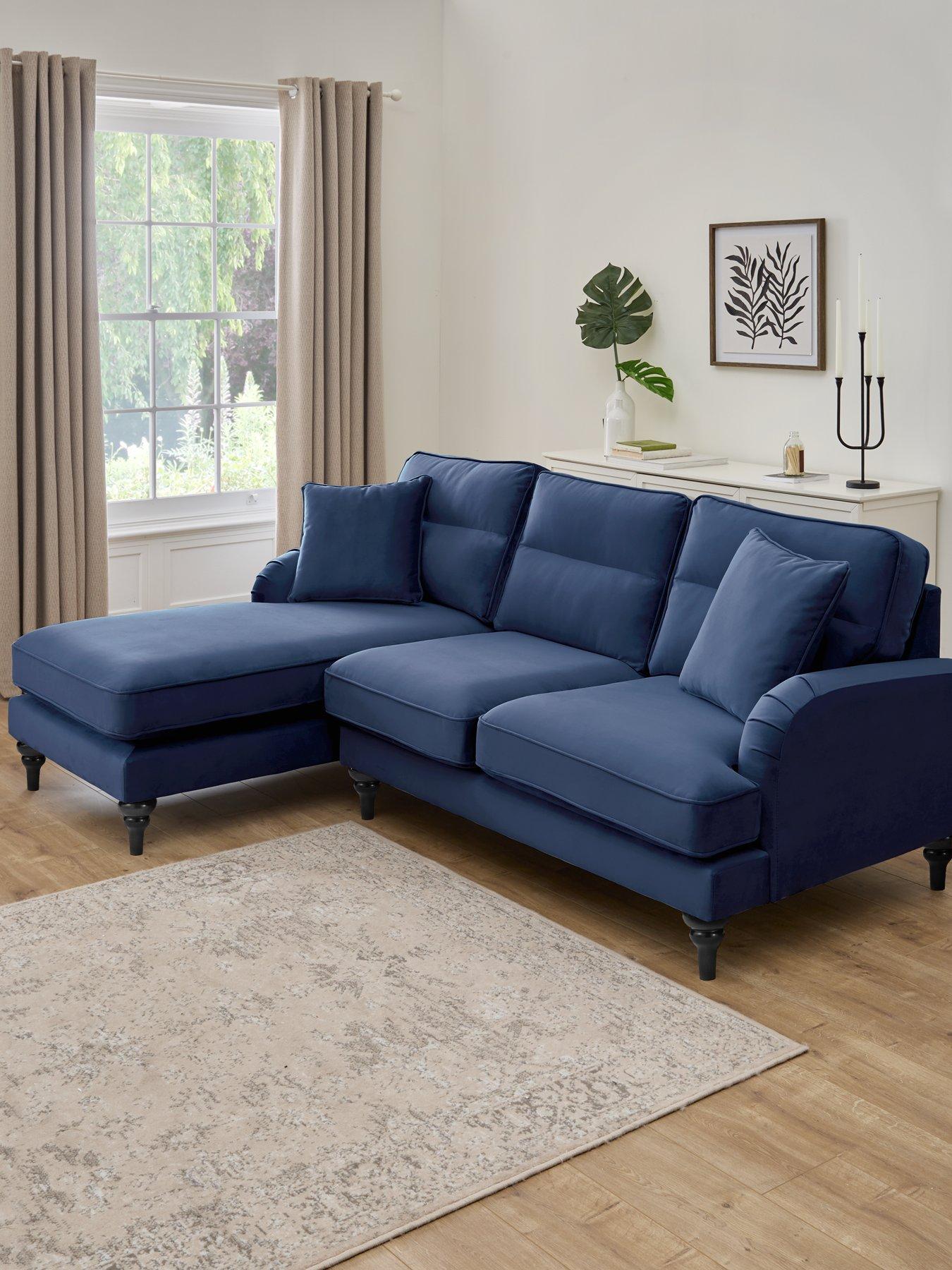The Very Collection Victoria Left Hand Fabric 3 Seater Chaise Sofa - Navy - FSC® Certified