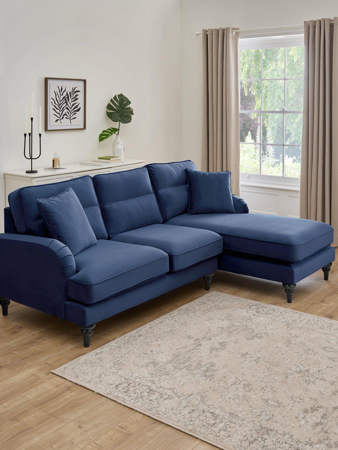 The Very Collection Victoria Right Hand Fabric 3 Seater Chaise Sofa - Navy - FSC® Certified