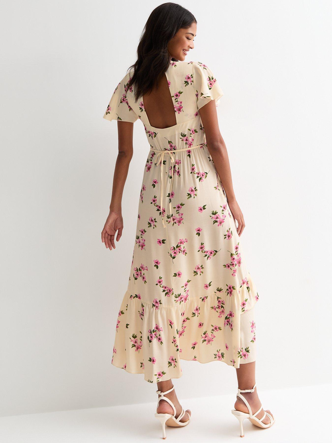 New Look Cream Floral Print Ruffle Midi | littlewoods.com