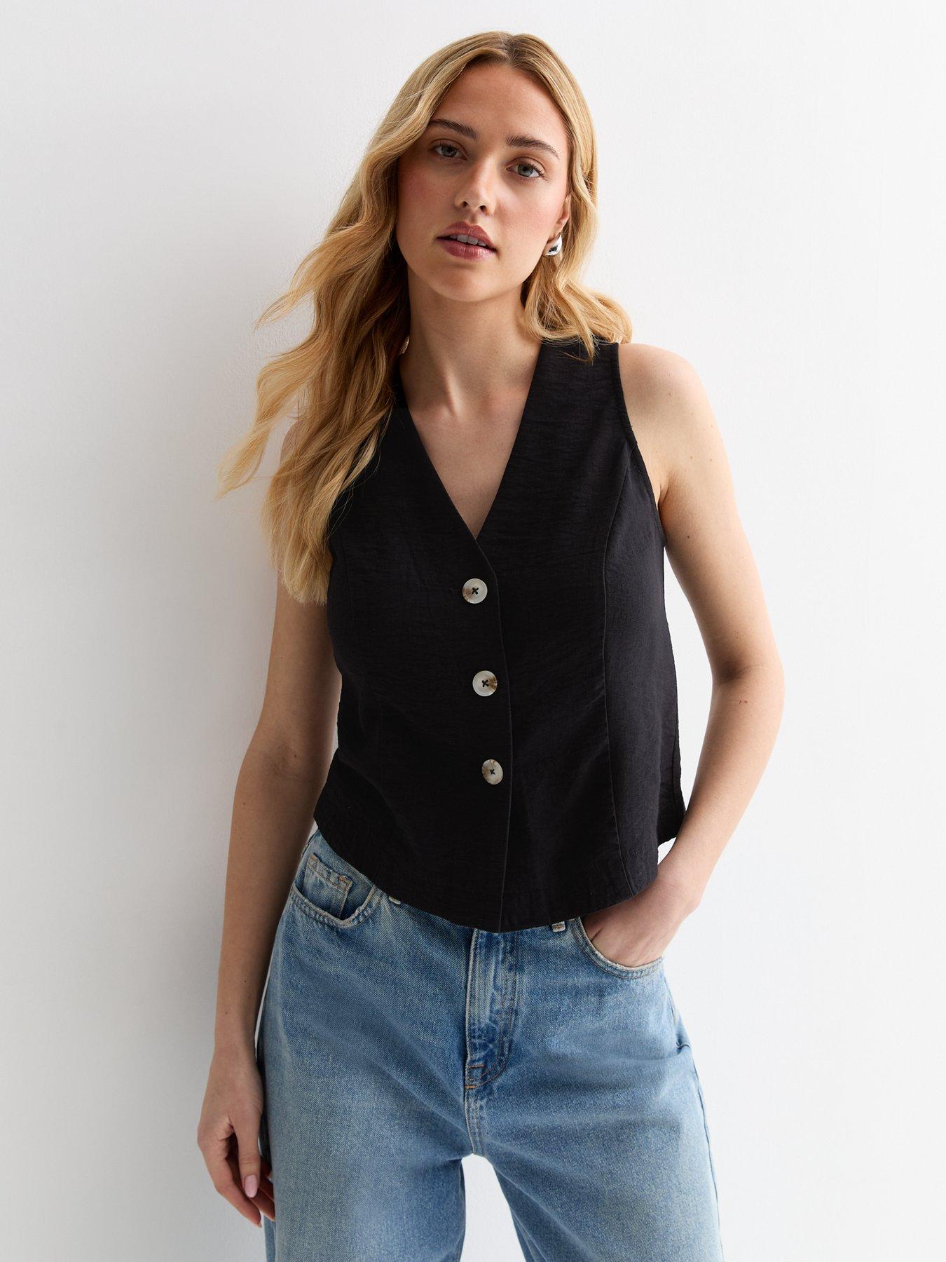 Image 1 of 4 of New Look Button Front Waistcoat - Black