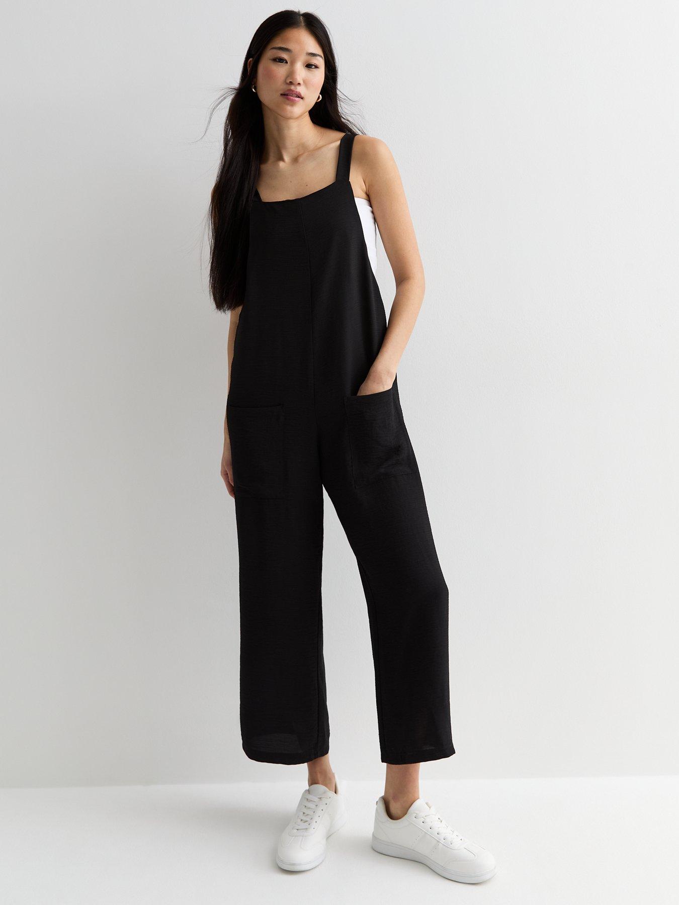 New Look Black Herringbone Strappy Wide Leg Jumpsuit littlewoods