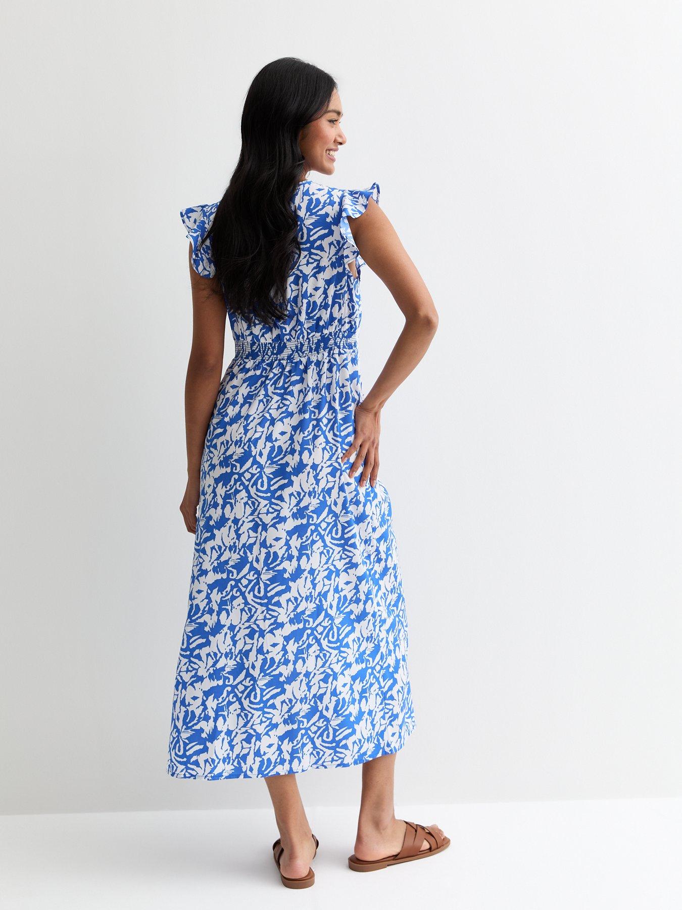 New Look Floral Frill Sleeve Midi Dress - Blue | littlewoods.com