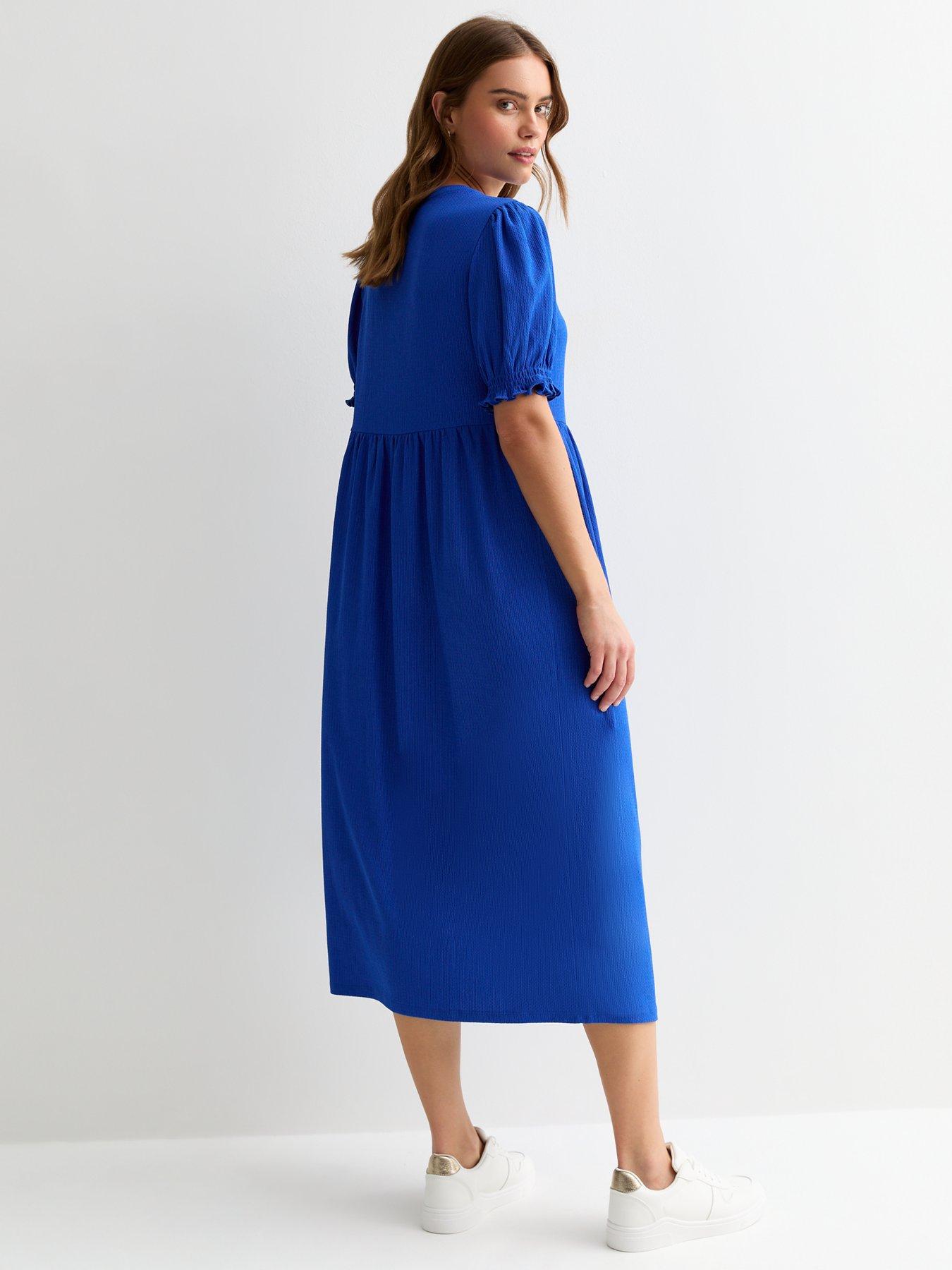 New Look Blue Crinkle Short Sleeve Midi Smock Dress | littlewoods.com