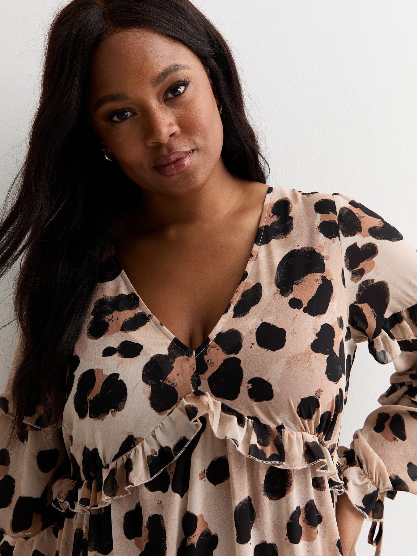 Midi Dresses Plus Size Animal Print Dress New Look Curves Brown