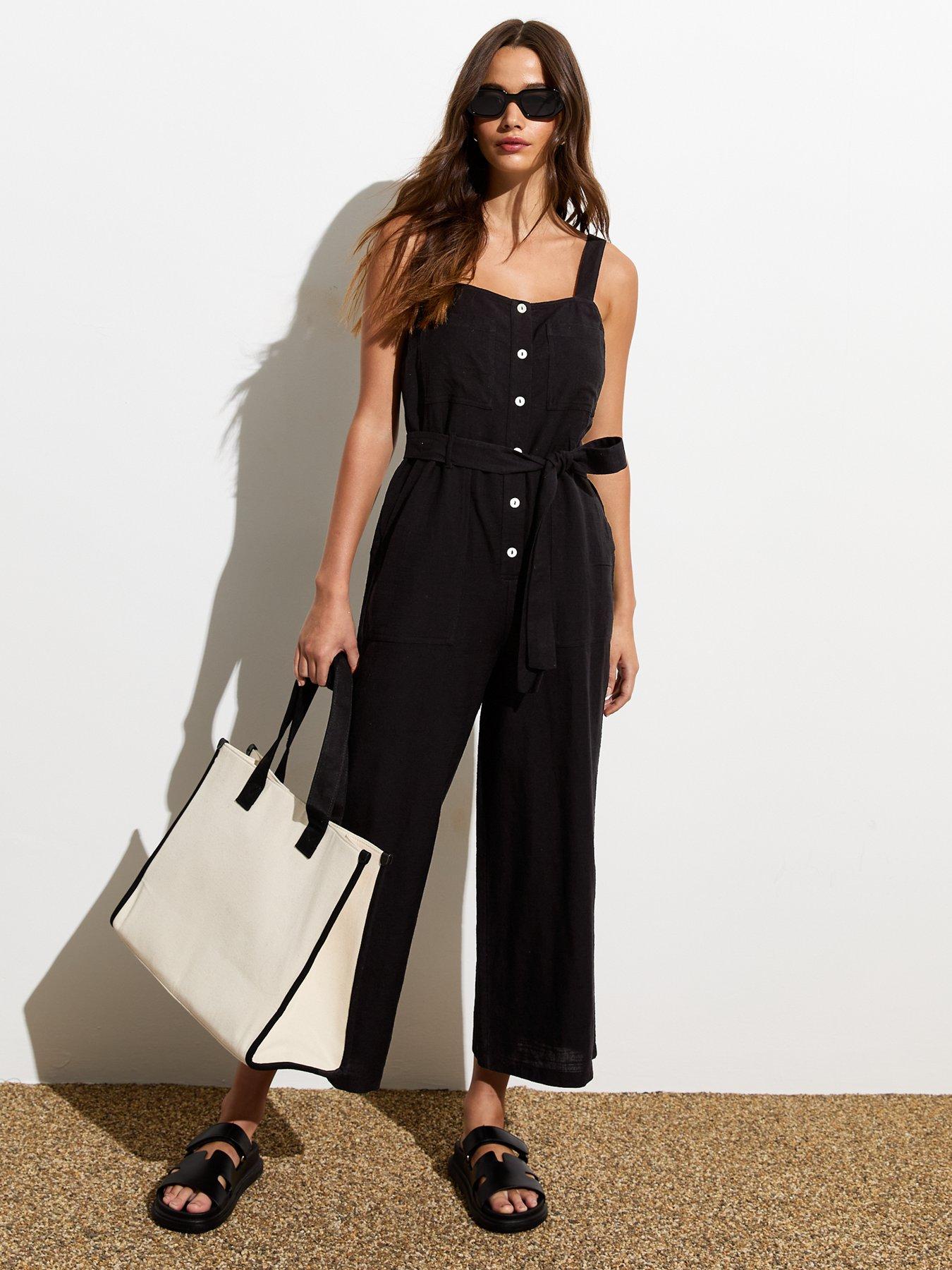 New Look Black Square-Neck Cotton Jumpsuit Littlewoods