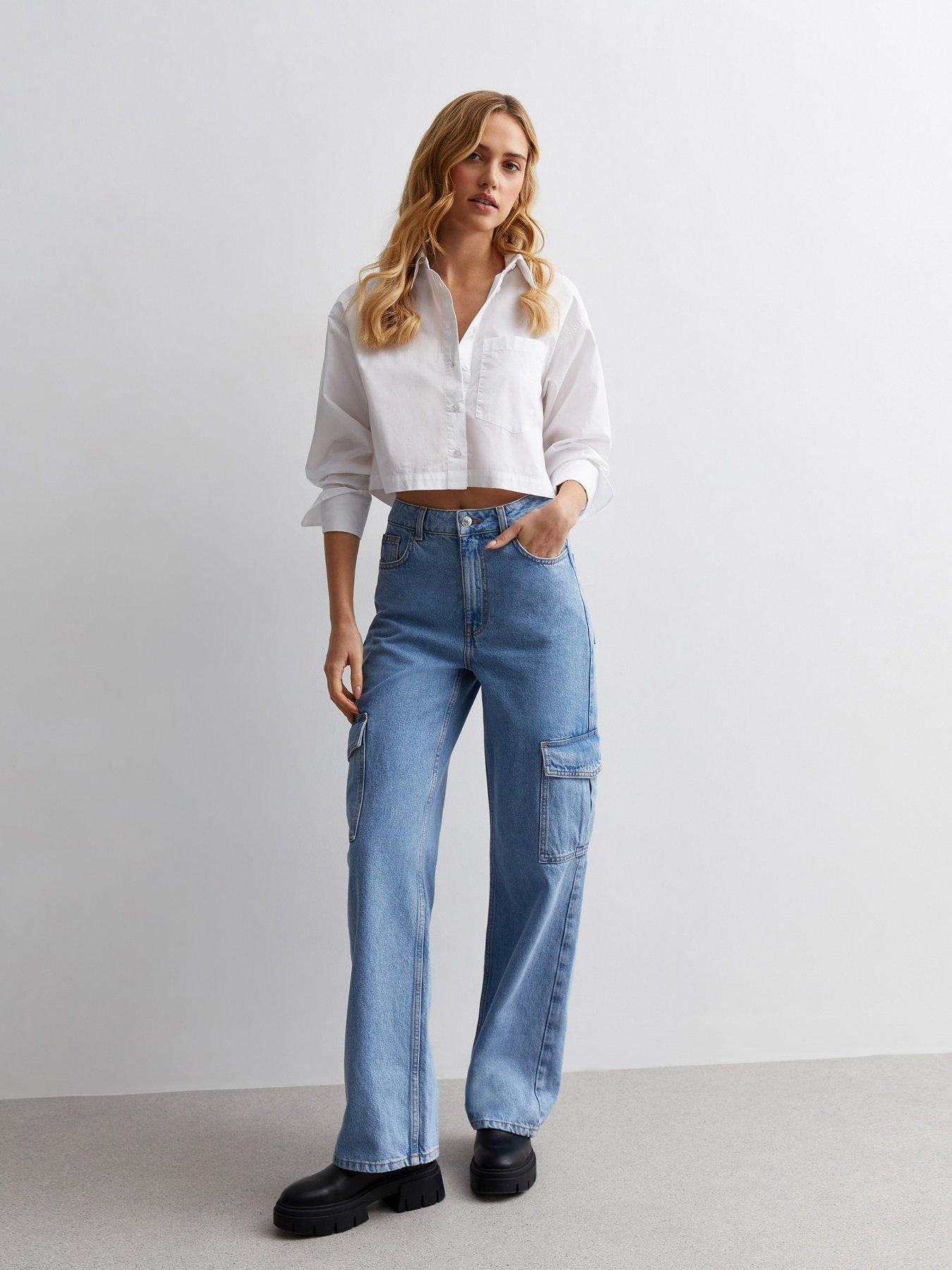 undefined Blue High Waist Cargo Jeans