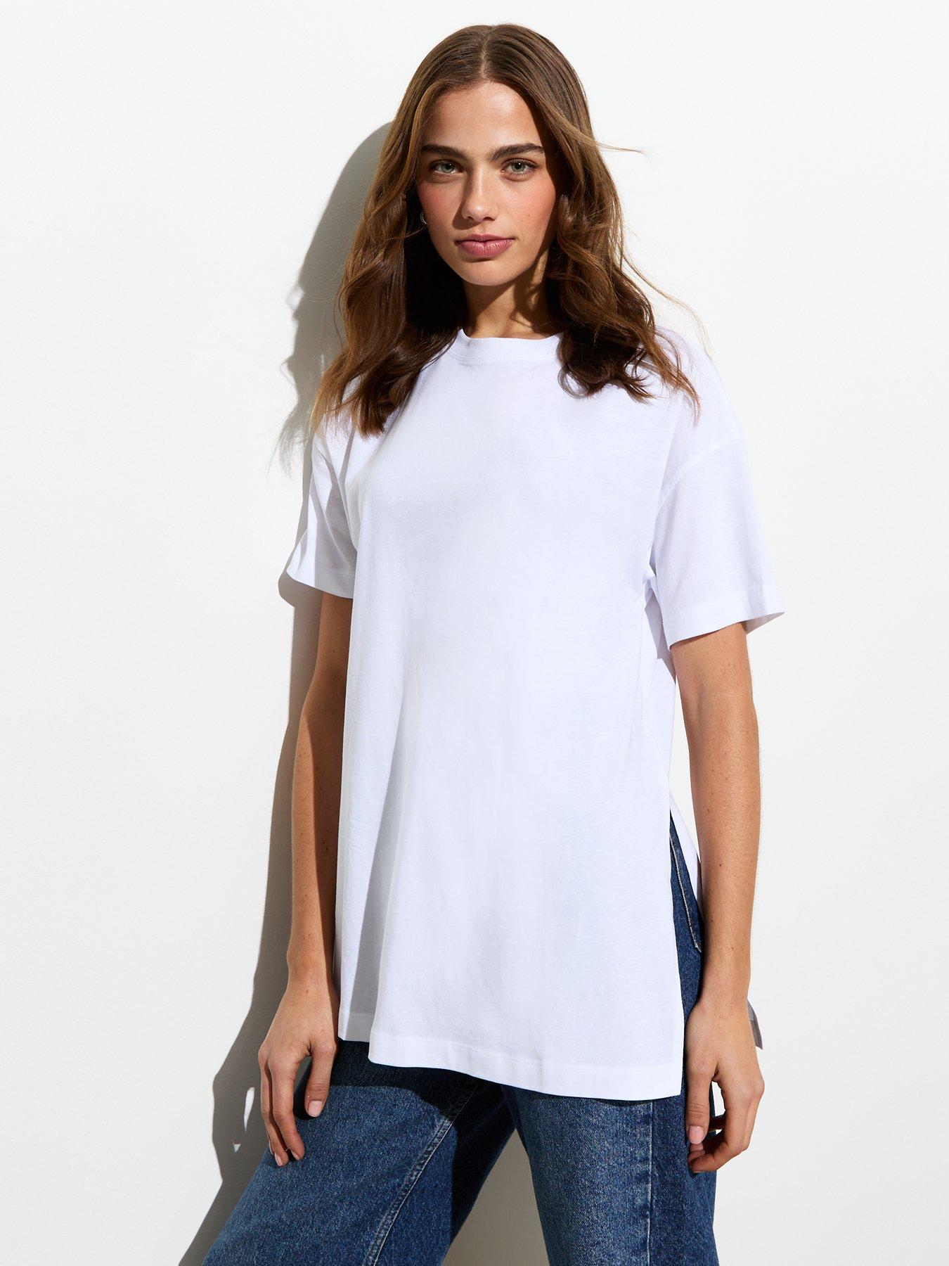 New Look White Split Sides Boyfriend T-shirt | littlewoods.com