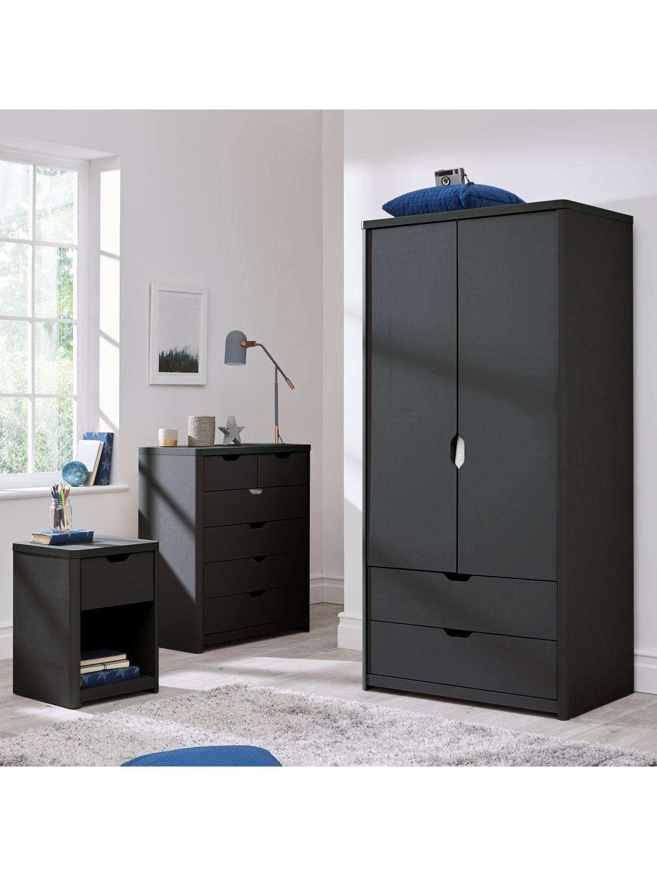 Image 1 of 5 of Very Home Aspen 3 Piece Package - 2 Door, 2 Drawer Wardrobe, 4 + 2 Chest and Bedside Table - Dark Grey Oak Effect