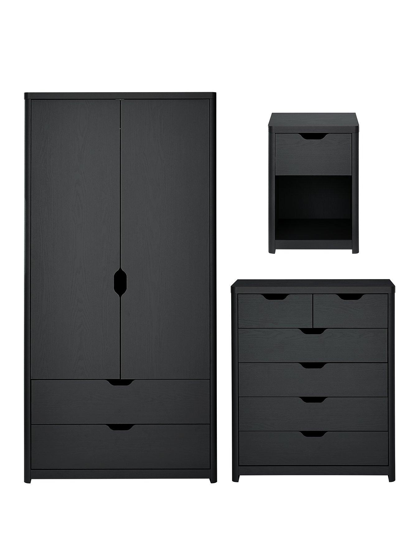 Image 2 of 5 of Very Home Aspen 3 Piece Package - 2 Door, 2 Drawer Wardrobe, 4 + 2 Chest and Bedside Table - Dark Grey Oak Effect