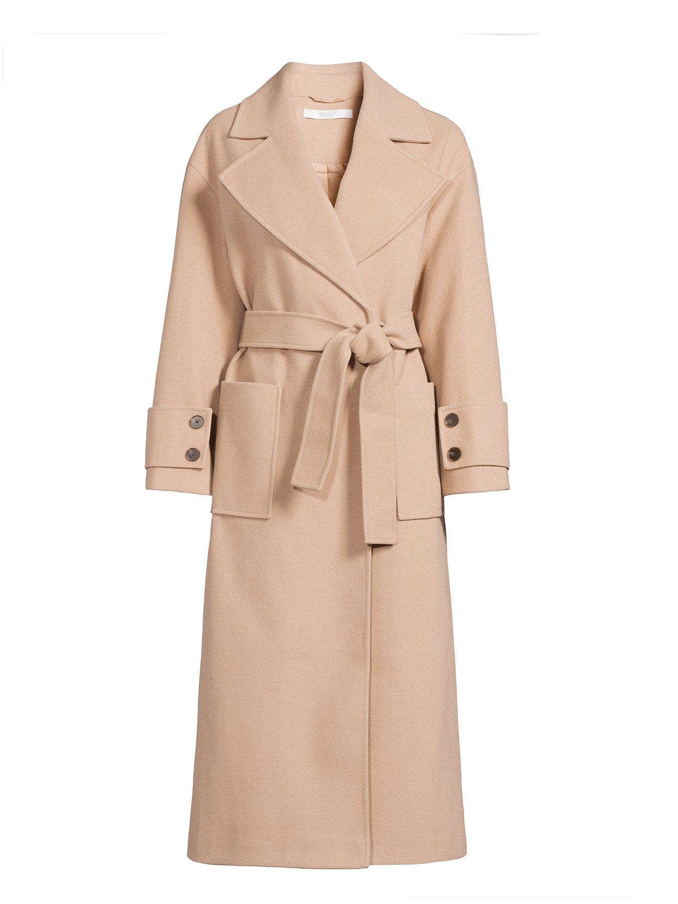 Michelle Keegan Premium Belted Slightly Oversized Tab Cuff Coat Beige littlewoods