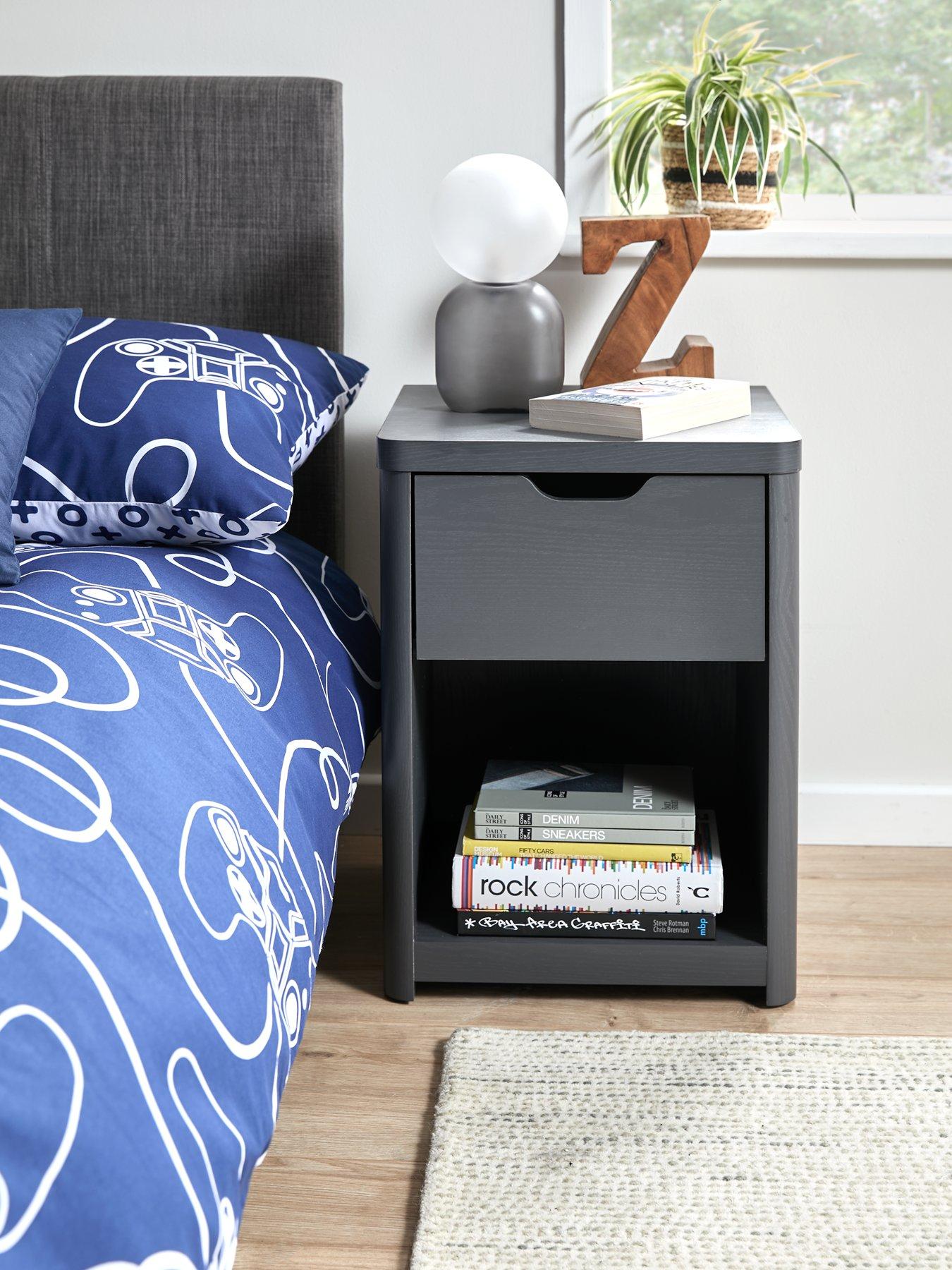 The Very Collection Aspen 1 Drawer Bedside Chest - Dark Grey Oak Effect