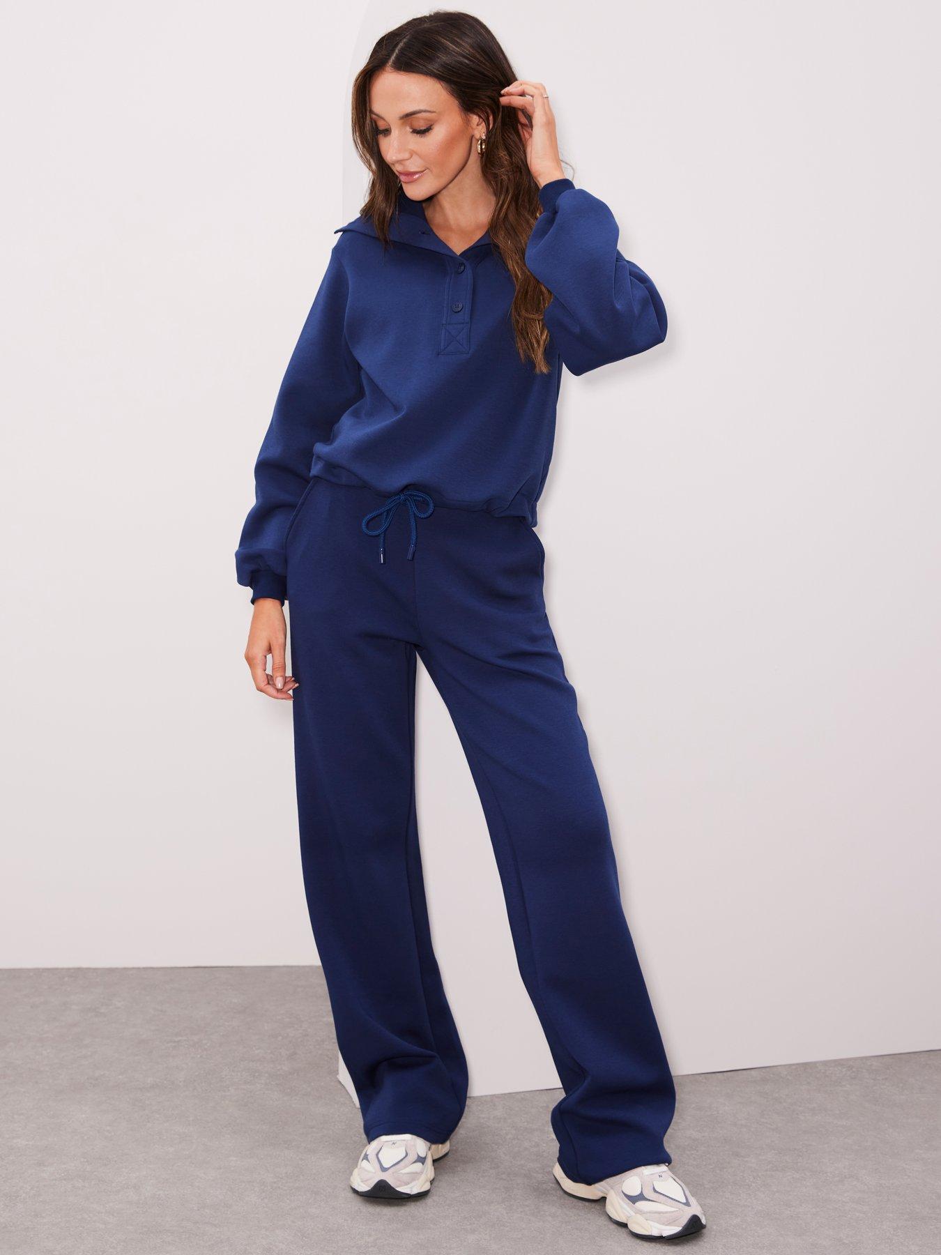 Michelle Keegan Co Ord Tracksuit Wide Leg Joggers Navy littlewoods