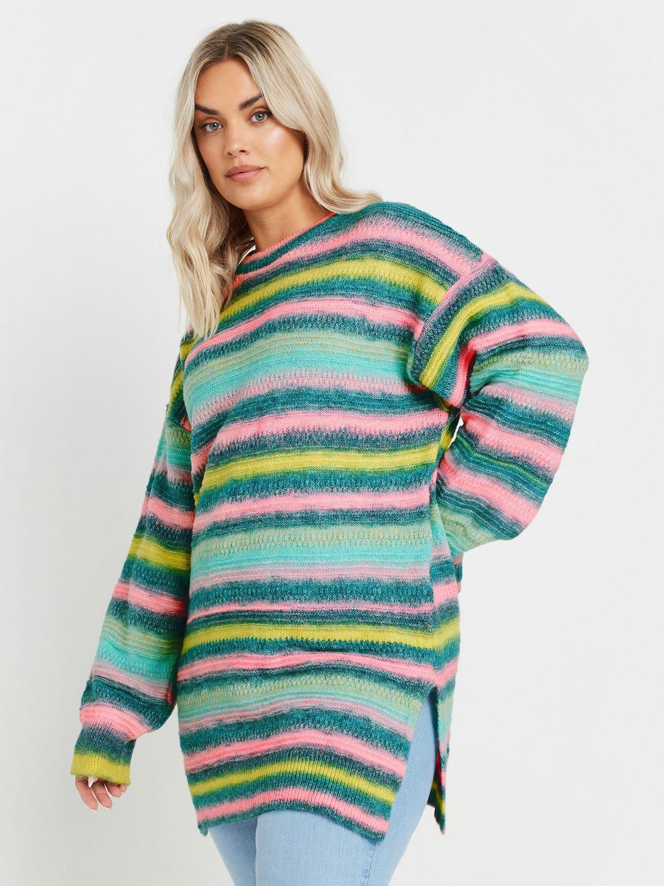 yours-curve-multi-colour-stripe-jumper-blue