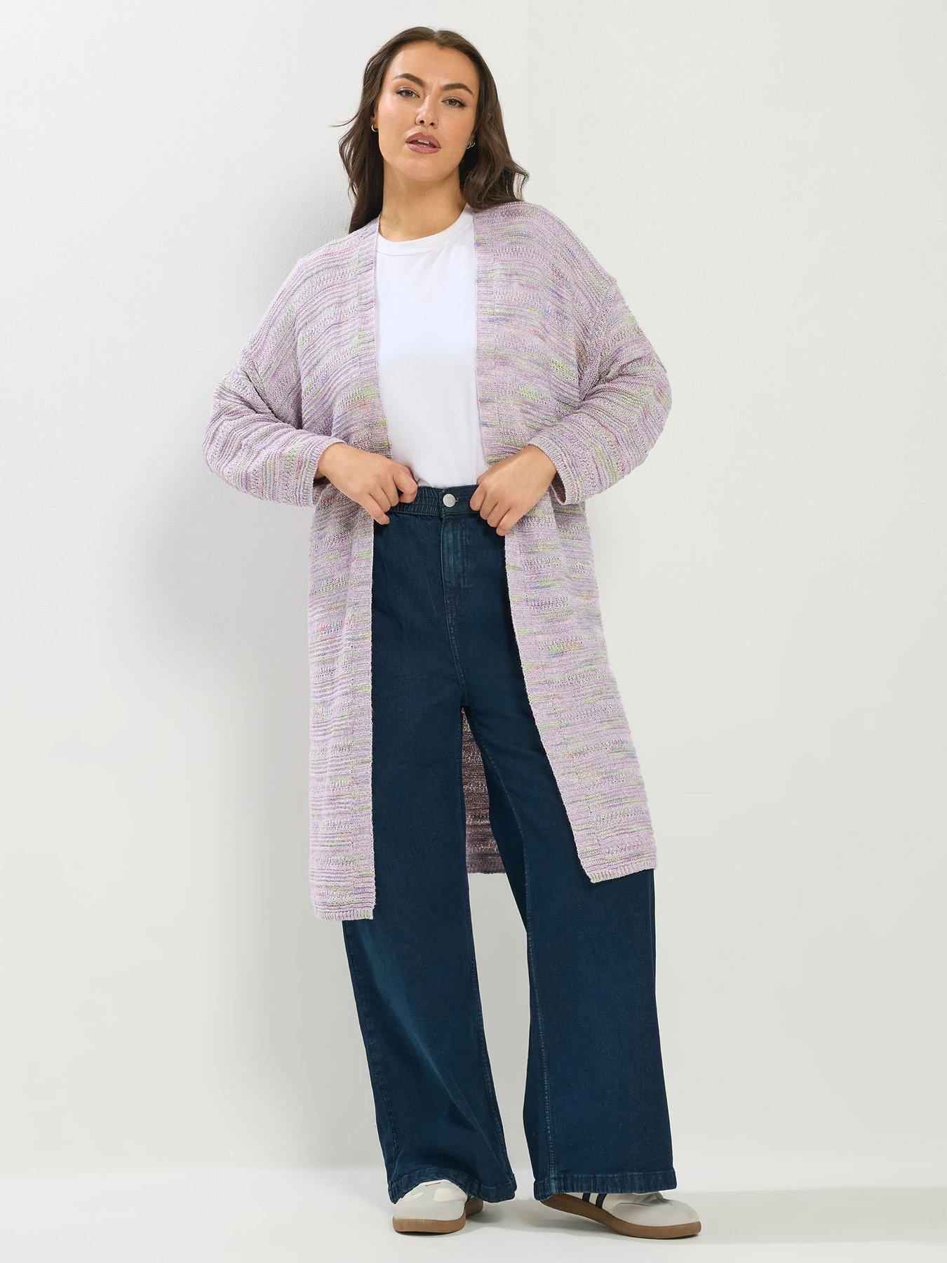 Yours Curve Stripe Space Dyed Cardigan - Purple