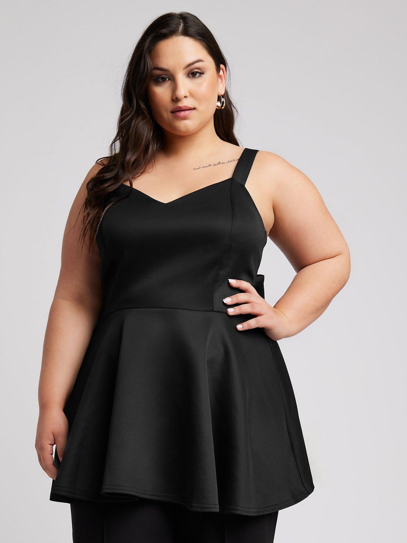 Yours Curve Bow Back Peplum Top Black Littlewoods