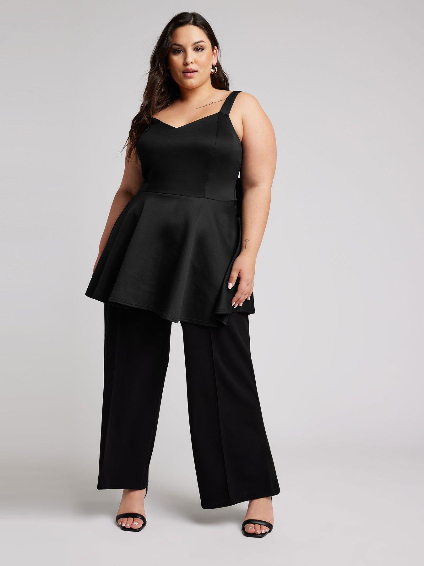 Yours Curve Bow Back Peplum Top Black Littlewoods