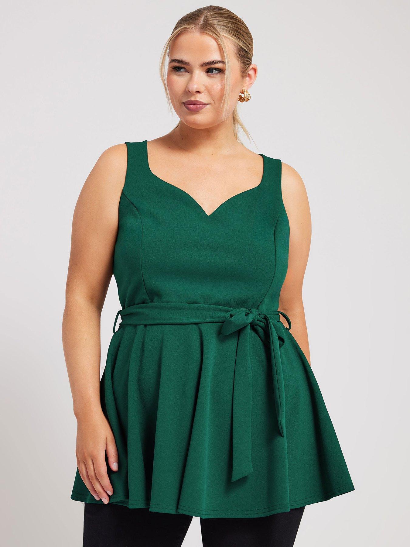 Yours Curve Sweetheart Peplum Top Green littlewoods