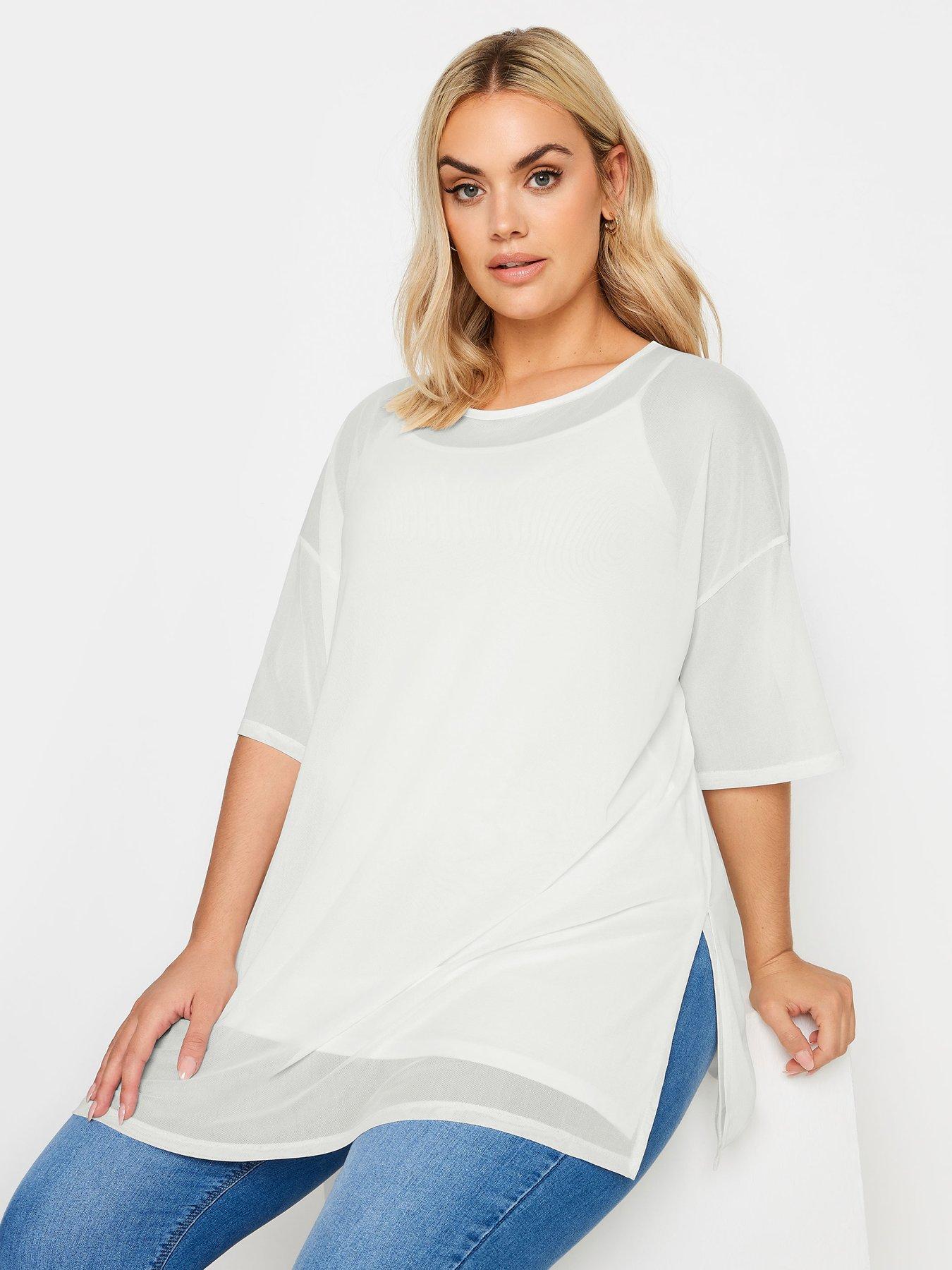 Yours Curve Oversized Mesh Top - White | littlewoods.com