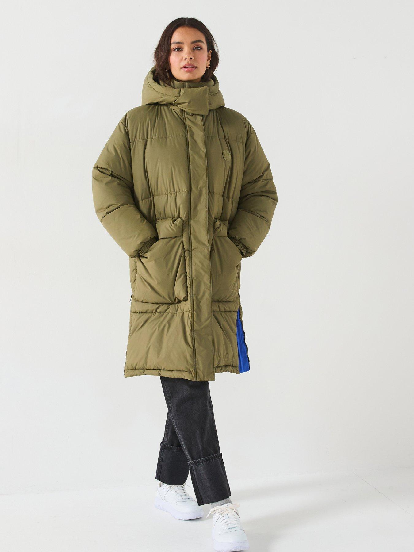  image of hugo-flavia-padded-cuffed-sleeve-long-line-coat-green