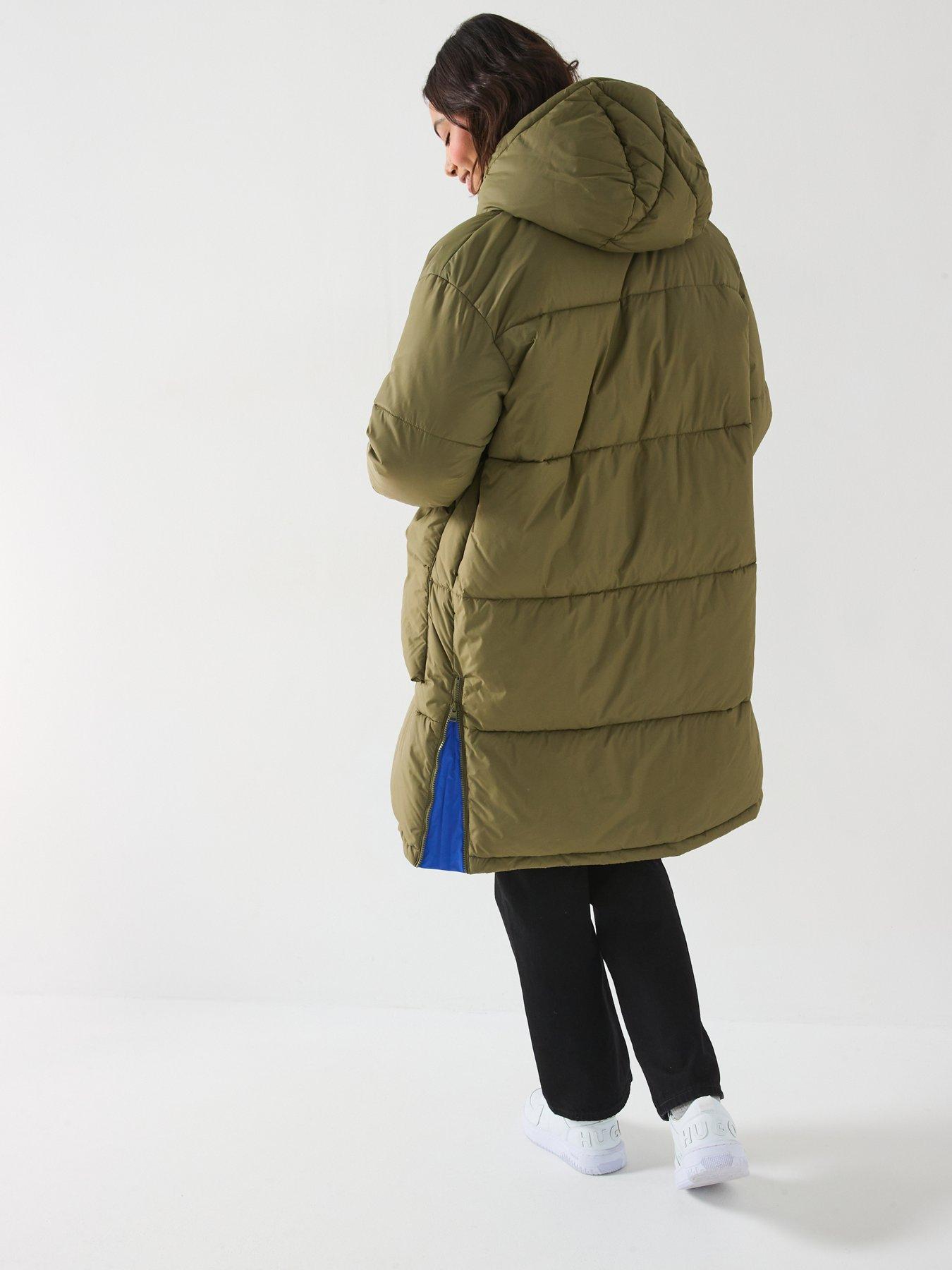  image of hugo-flavia-padded-cuffed-sleeve-long-line-coat-green