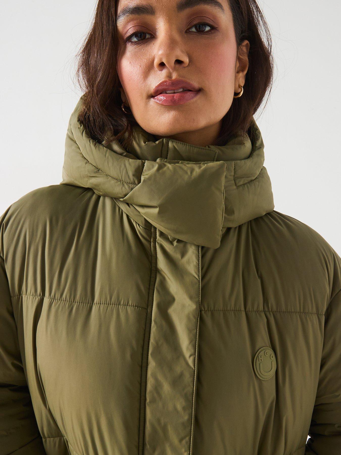  image of hugo-flavia-padded-cuffed-sleeve-long-line-coat-green