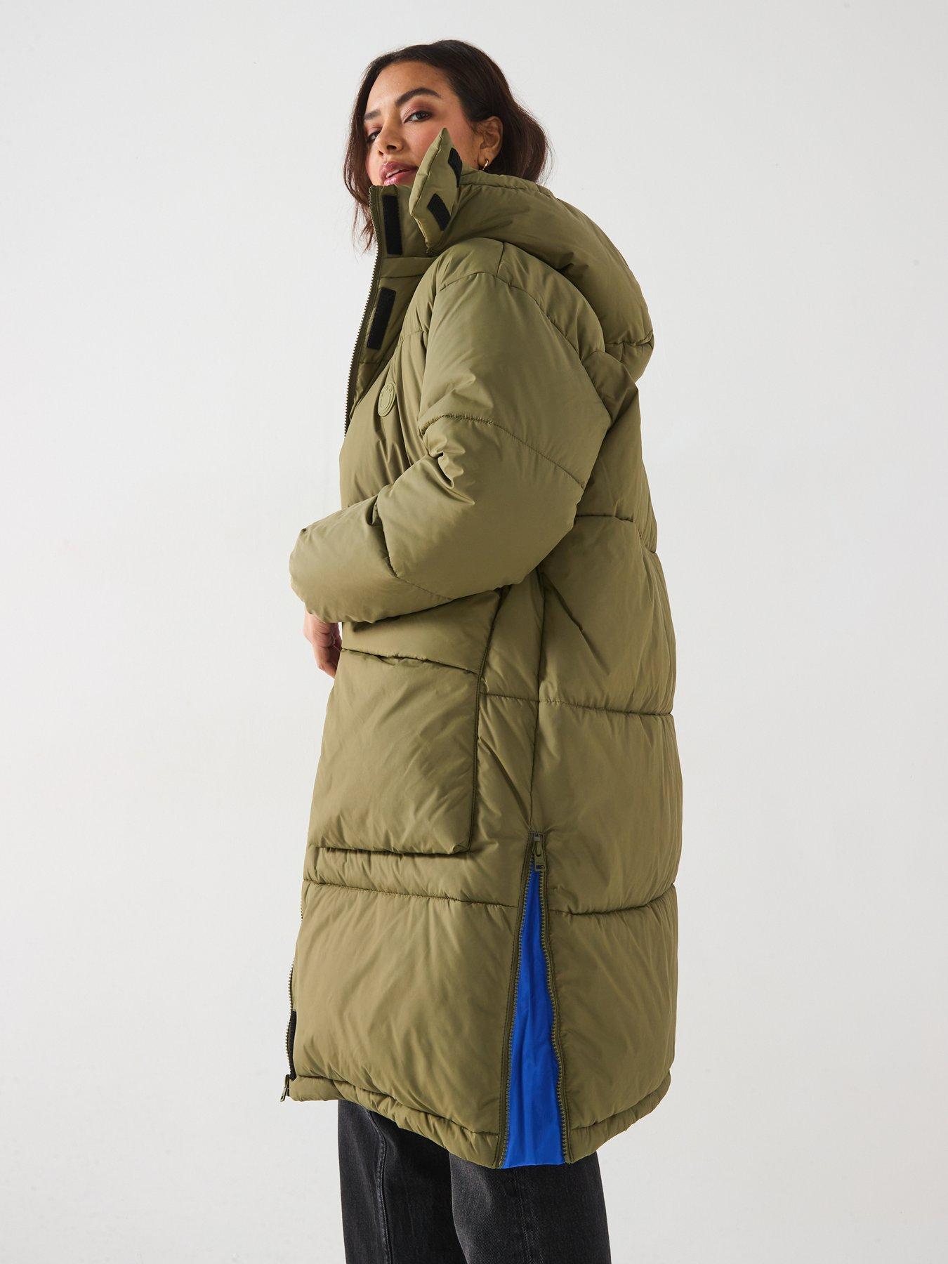  image of hugo-flavia-padded-cuffed-sleeve-long-line-coat-green