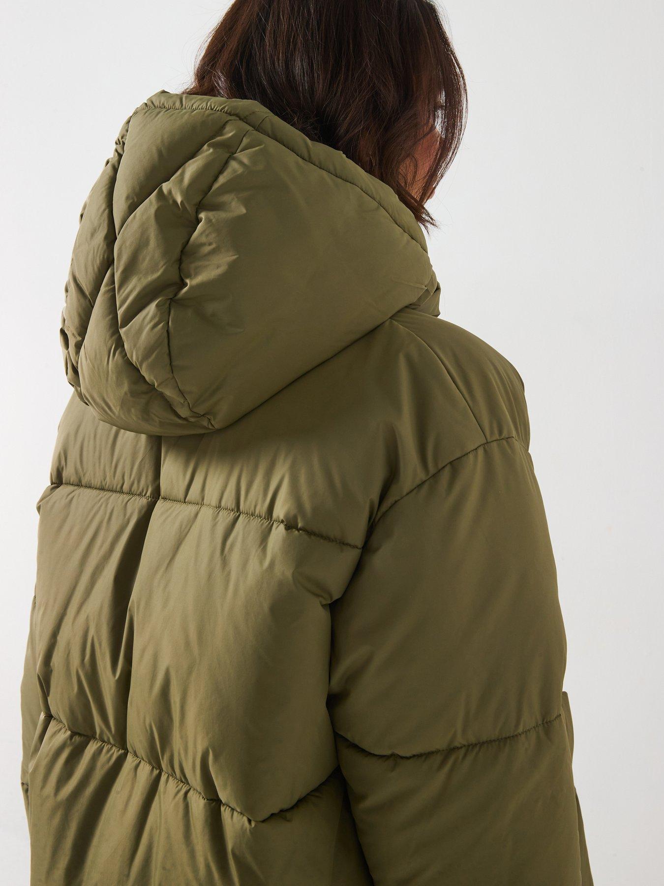  image of hugo-flavia-padded-cuffed-sleeve-long-line-coat-green