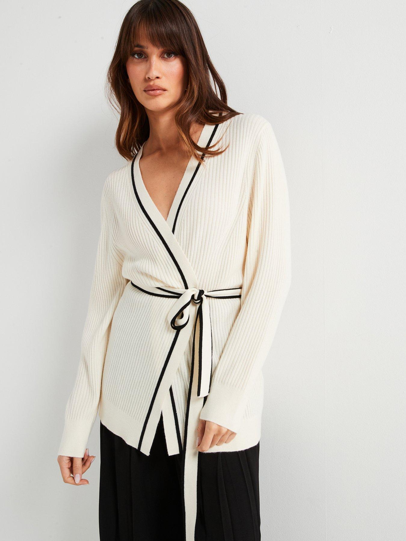 Image 1 of 6 of BOSS Ferinia 100% Wool Belted Cardigan - White