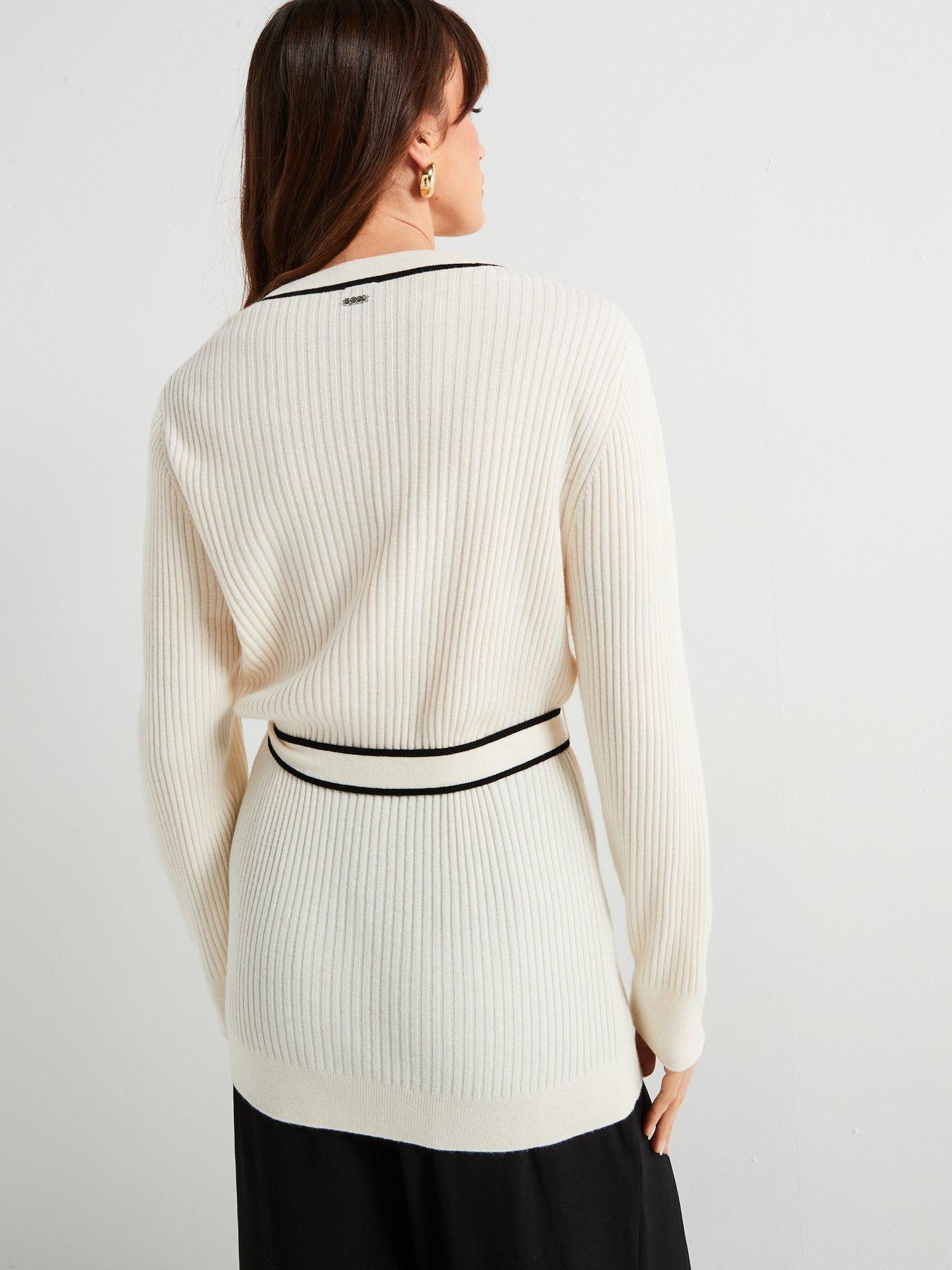 Image 2 of 6 of BOSS Ferinia 100% Wool Belted Cardigan - White