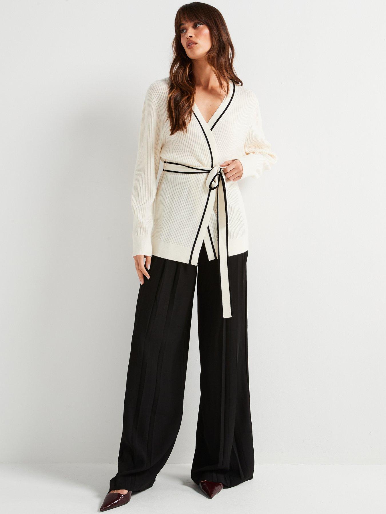 Image 3 of 6 of BOSS Ferinia 100% Wool Belted Cardigan - White