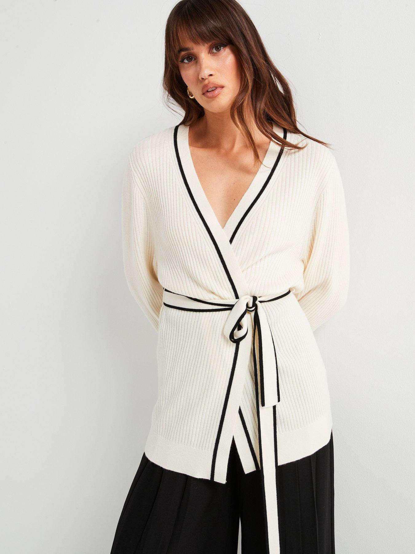Image 4 of 6 of BOSS Ferinia 100% Wool Belted Cardigan - White