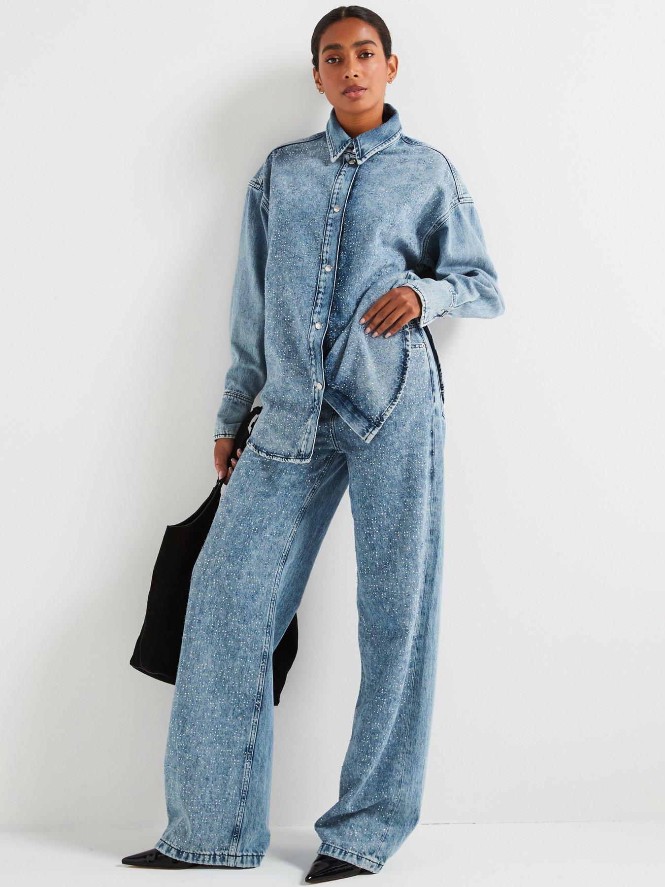 Image 3 of 5 of BOSS Embellished Distressed Denim Shirt - Blue